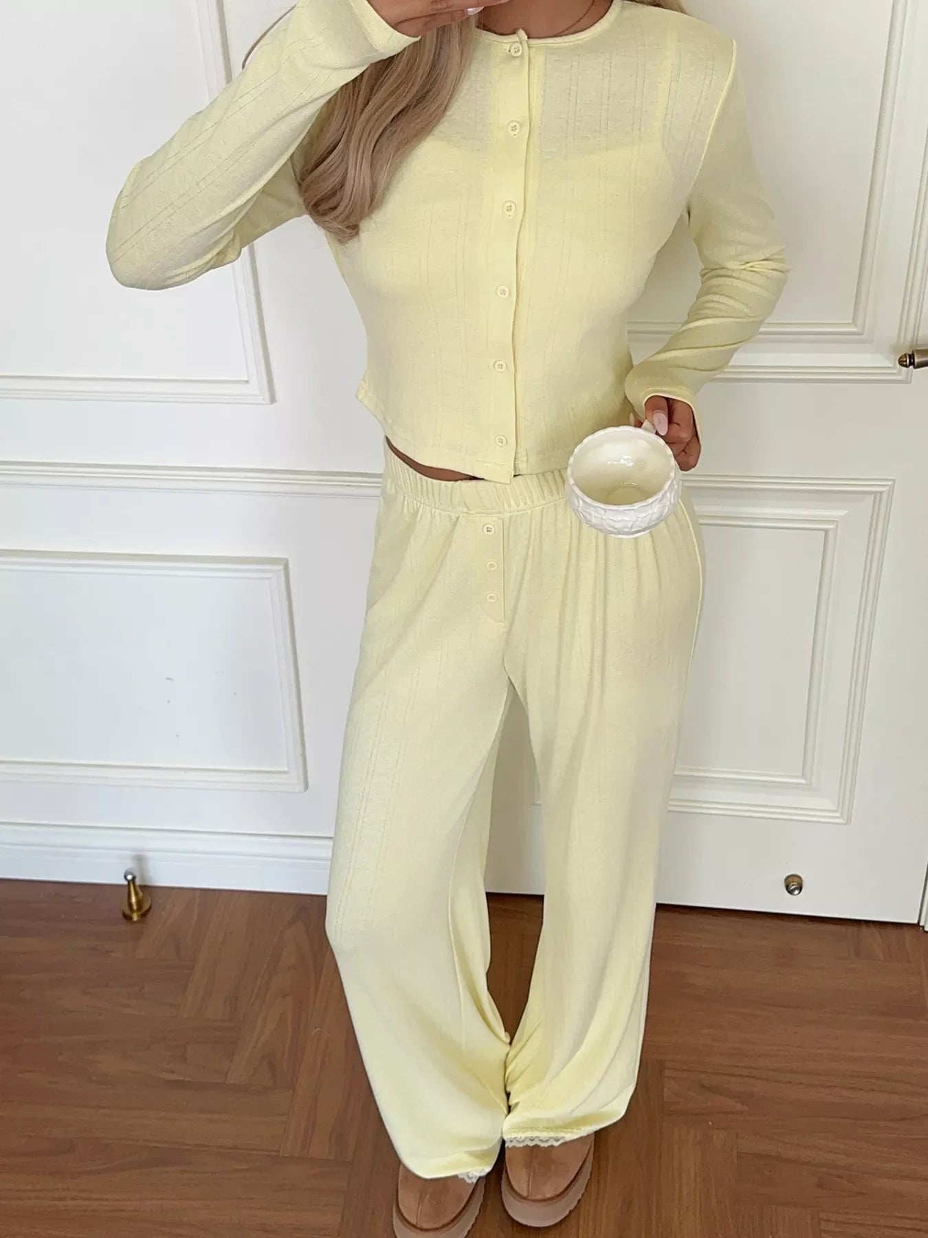 Cami & Long Sleeve Cardigan & Wide Leg