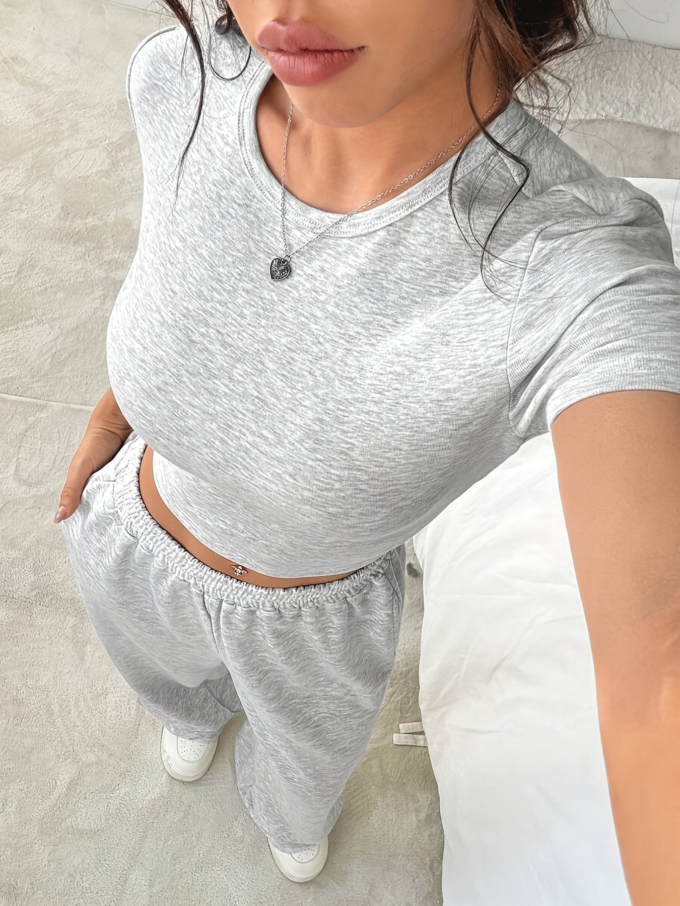 2-Piece Gray Set – Fitted Tee & Loose