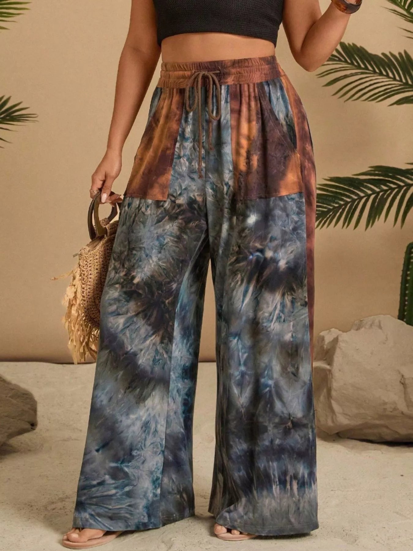 Full Size Tie-Dye Wide Leg Casual Pants Plus