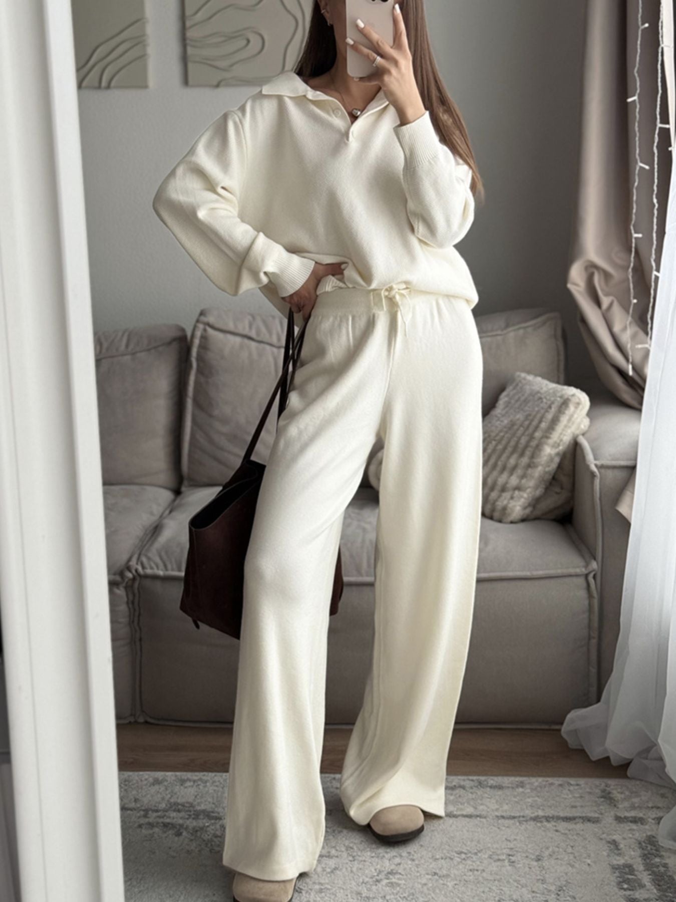Polo Collar Top and Pants or Skirt Knit
