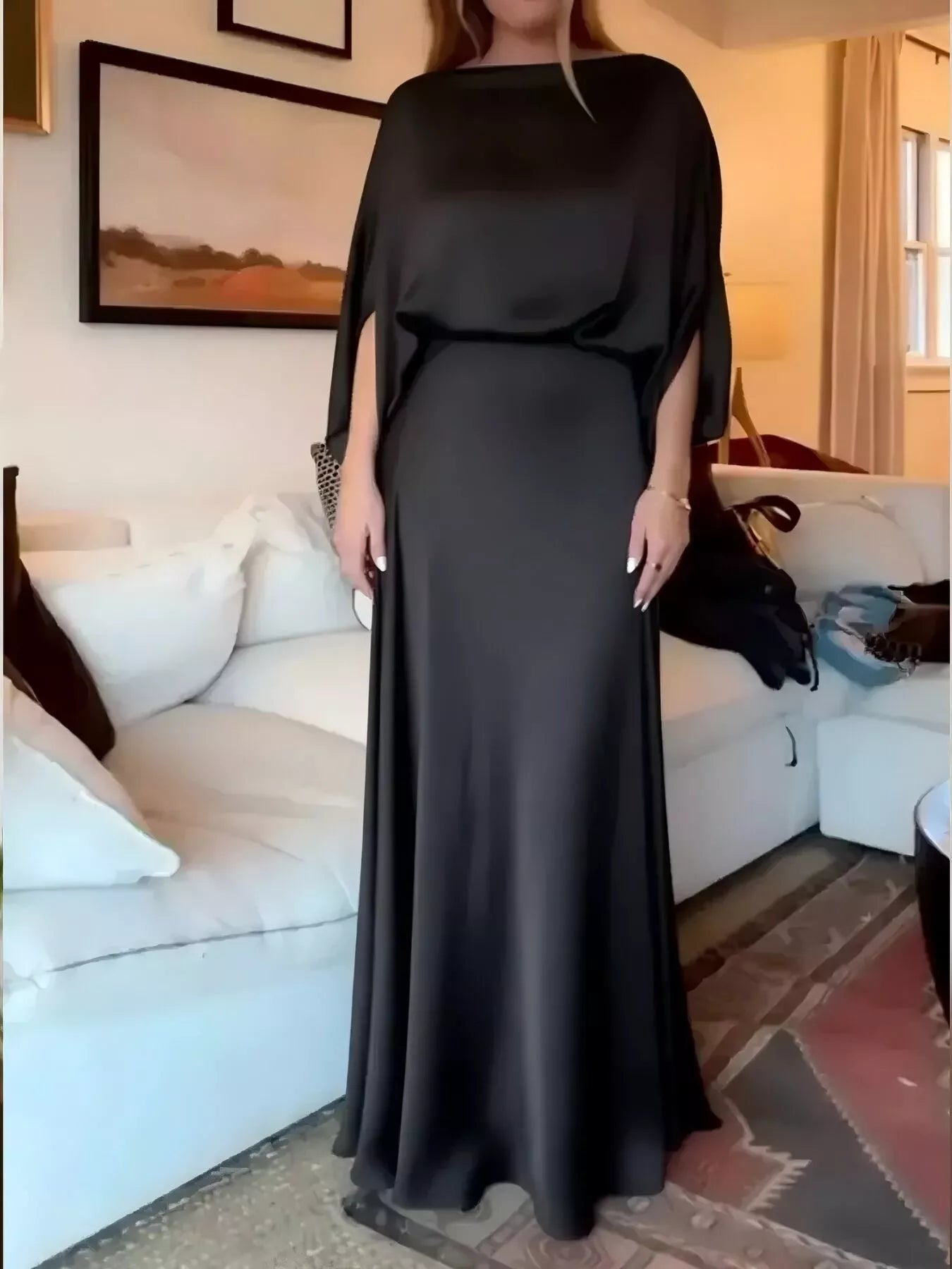 Full Size Elegant Batwing Sleeve Maxi Dress Plus