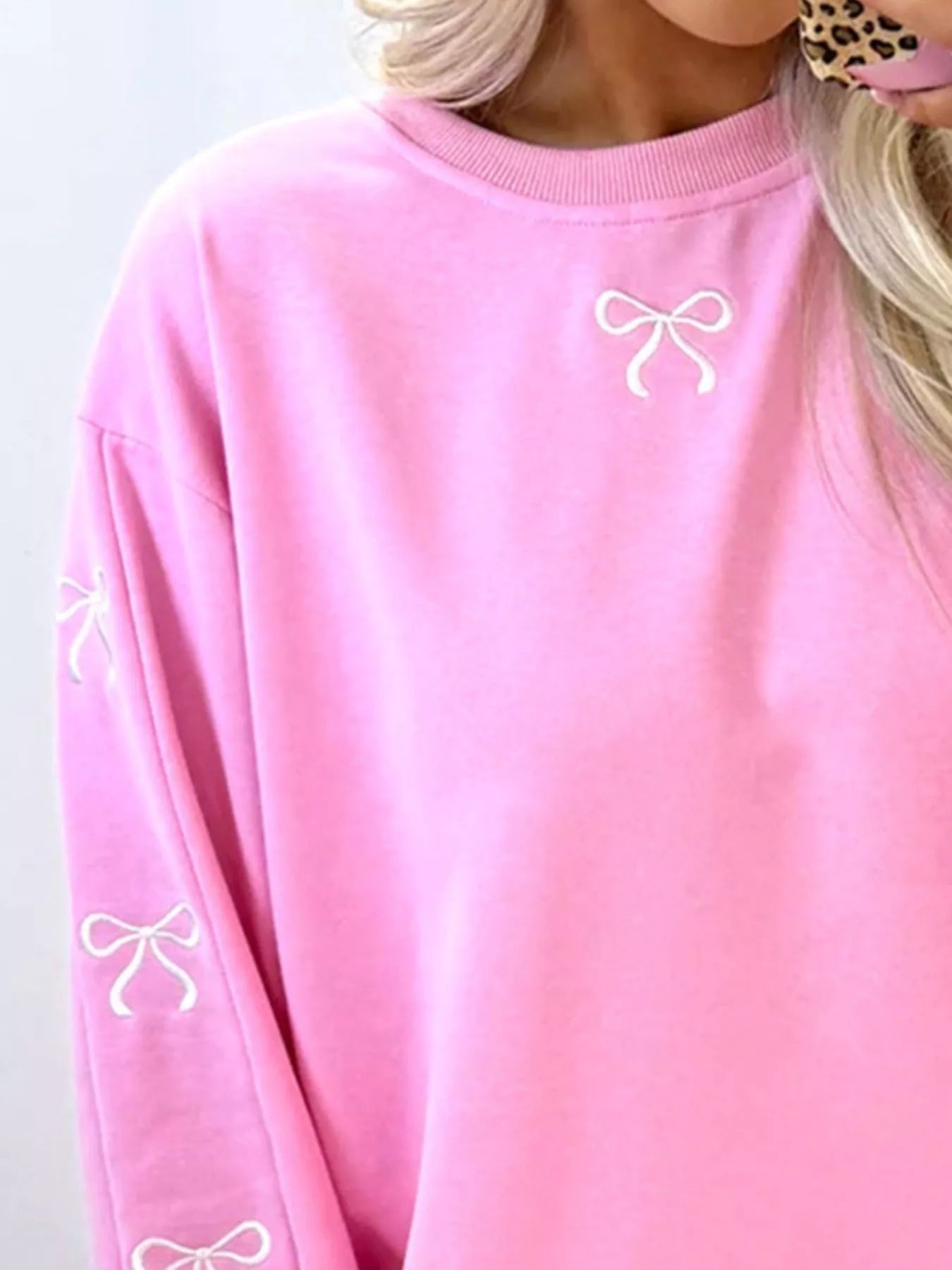 Bow Embroidered Round Neck Top and Shorts Set