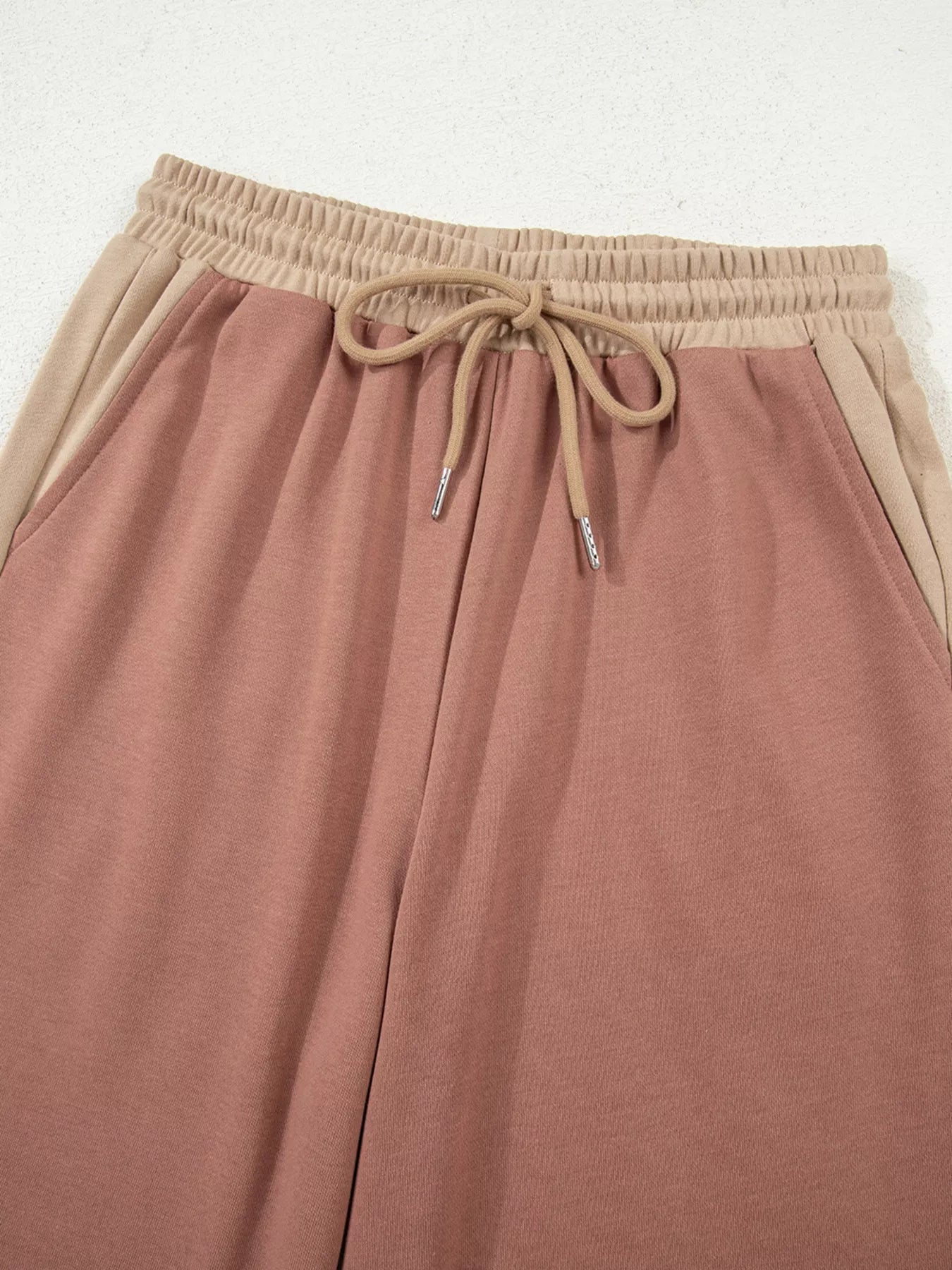 Color Block Long Sleeve Crop Top Drawstring Pant