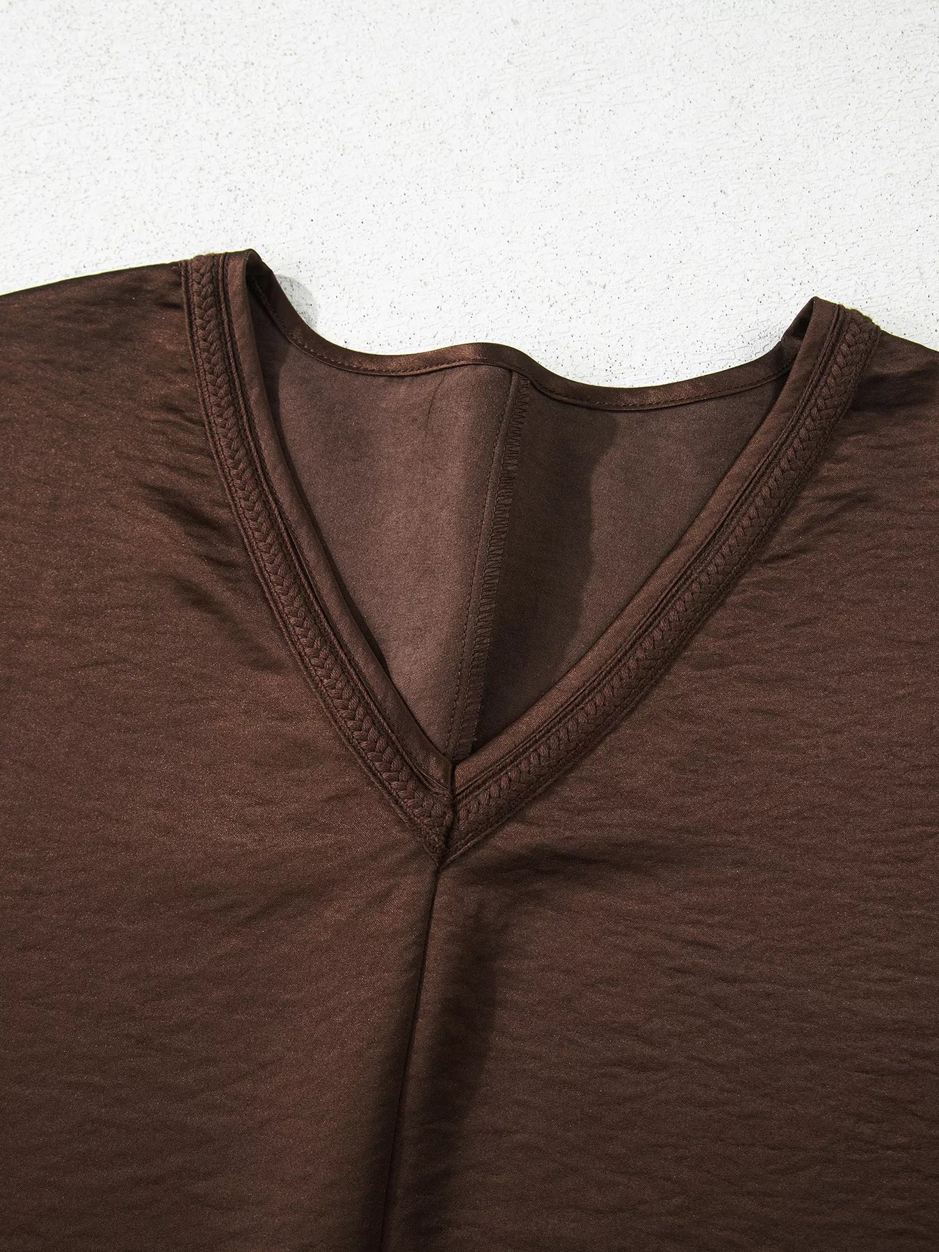 Braided V Neck Long Sleeve Loose Top and