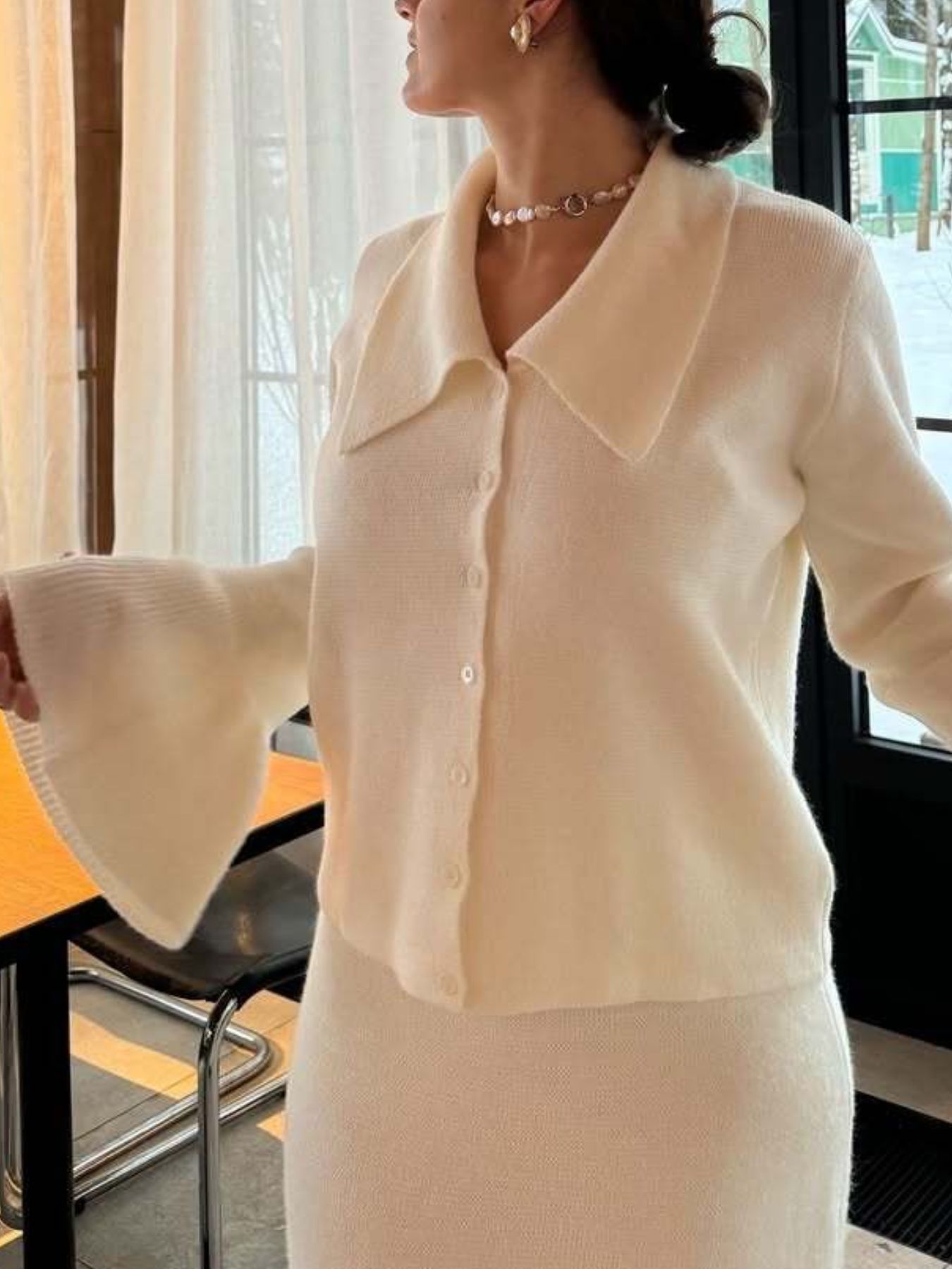 Button Down Long Sleeve Cardigan and Skirt Knit