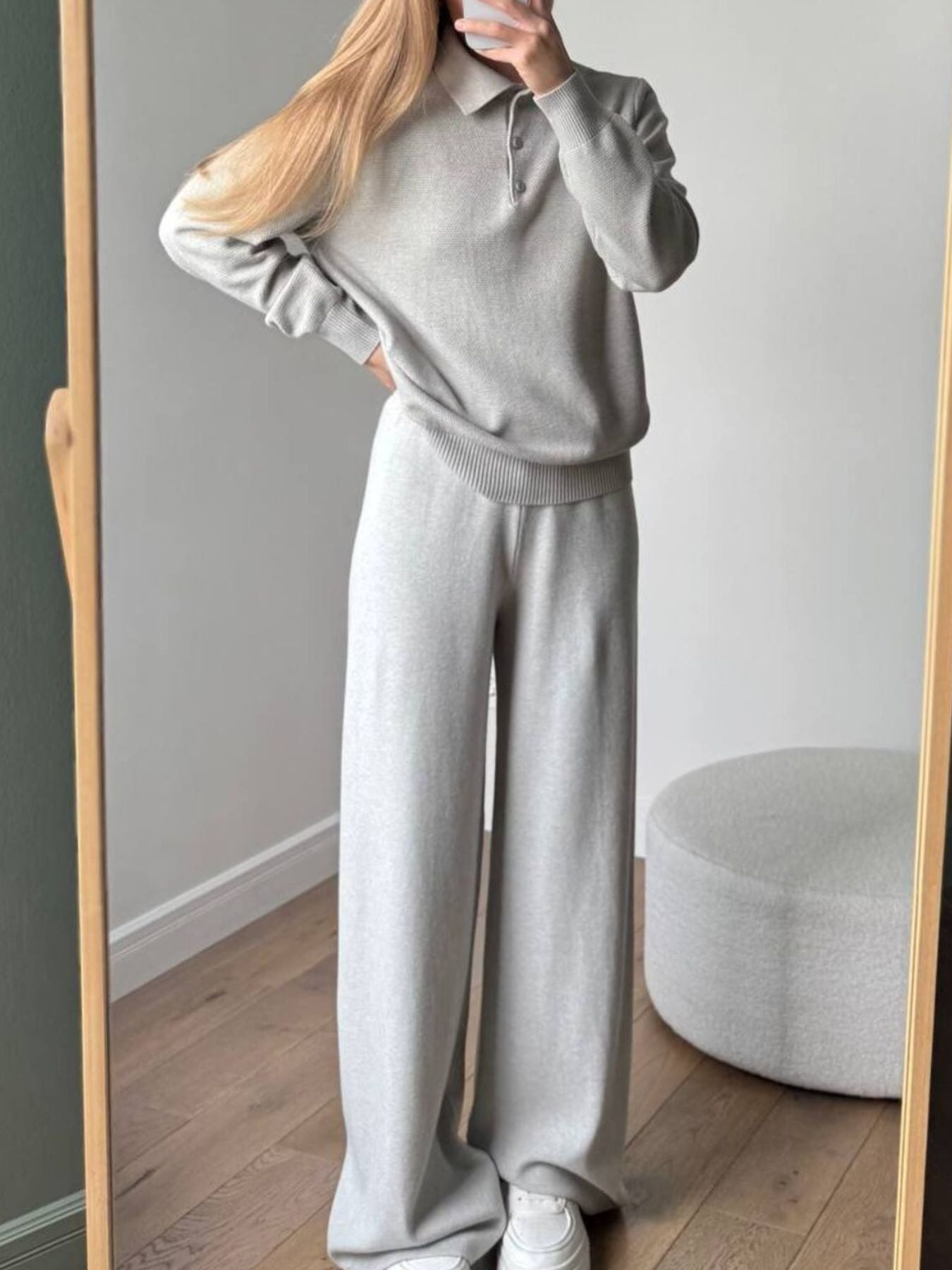 Polo Collar Top and Pants or Skirt Knit