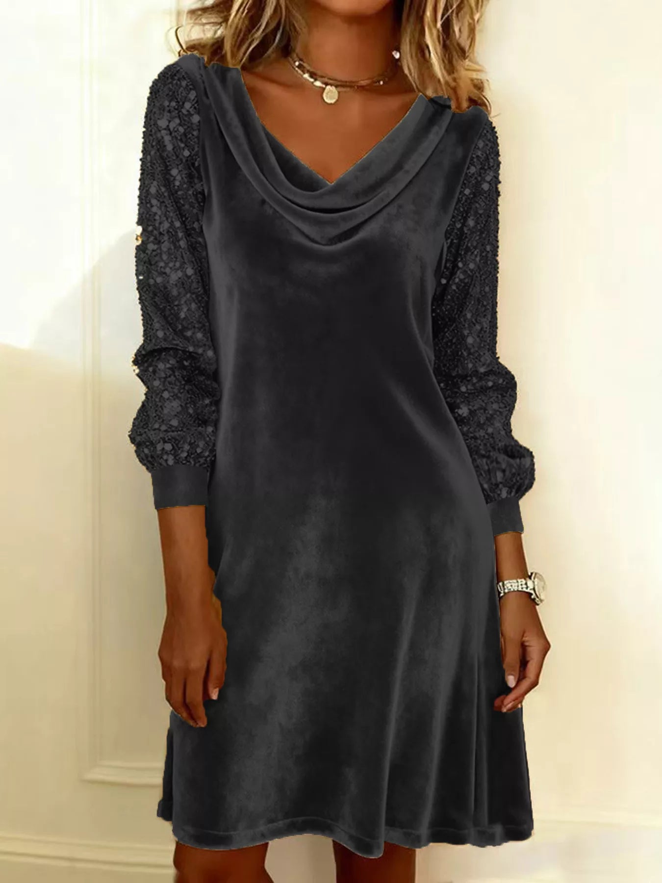 Sequin Sleeve Velvet Mini Dress