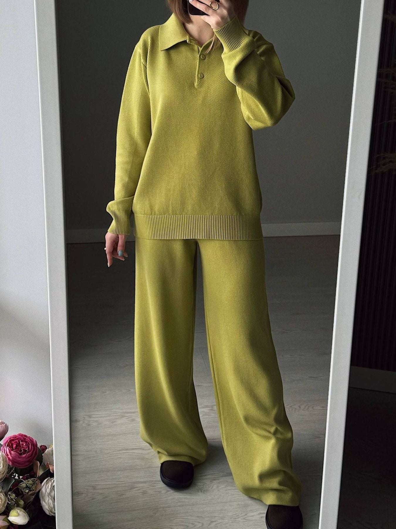 Polo Collar Top and Pants or Skirt Knit