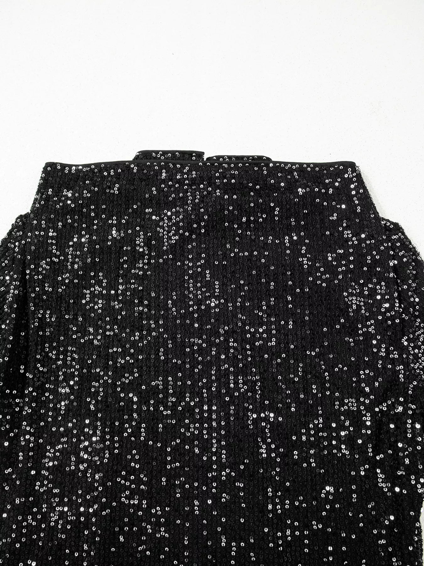 Sequin Mock Neck Drape Open Back Bell Sleeve