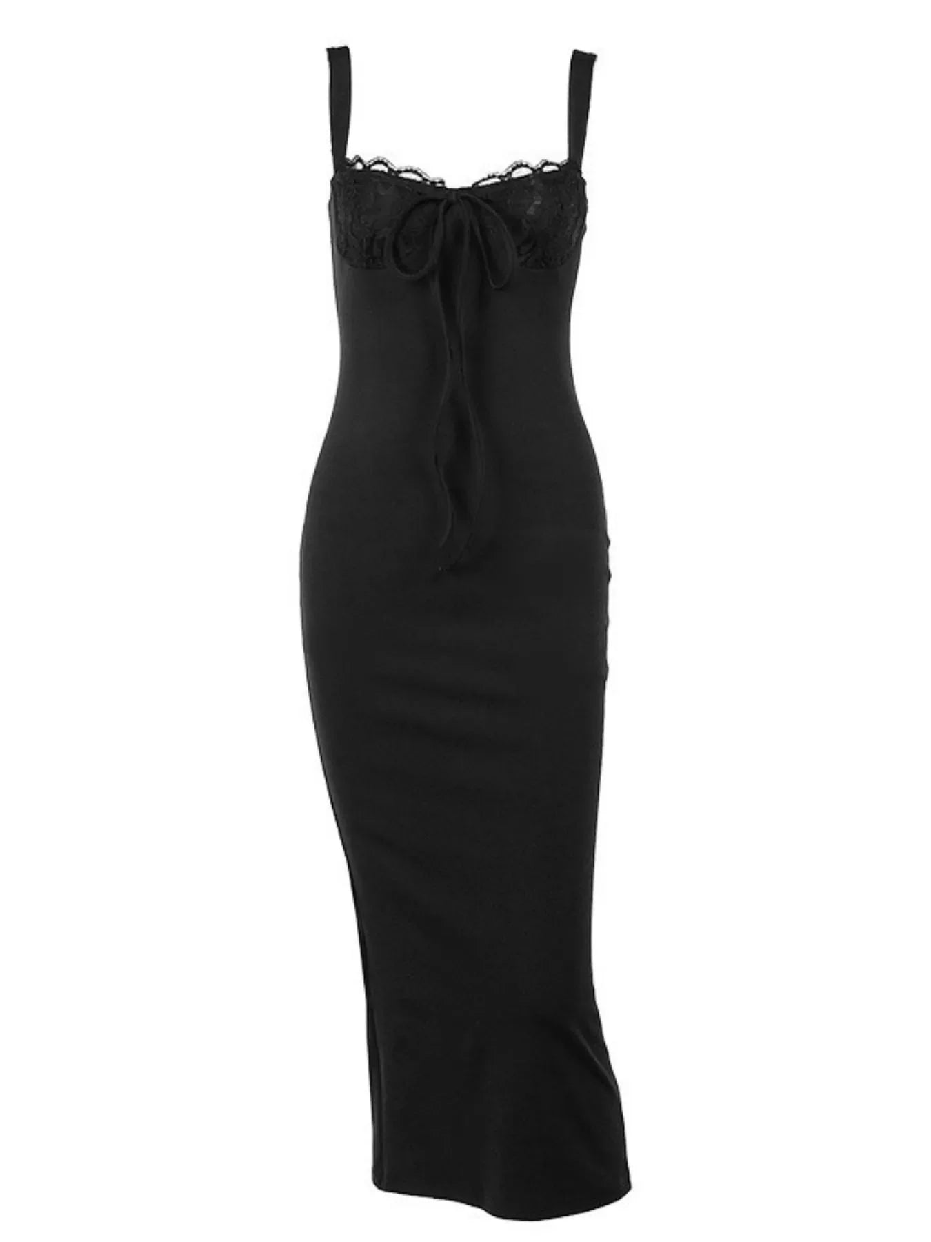 Lace Trim Cutout Back Bodycon Maxi Dress