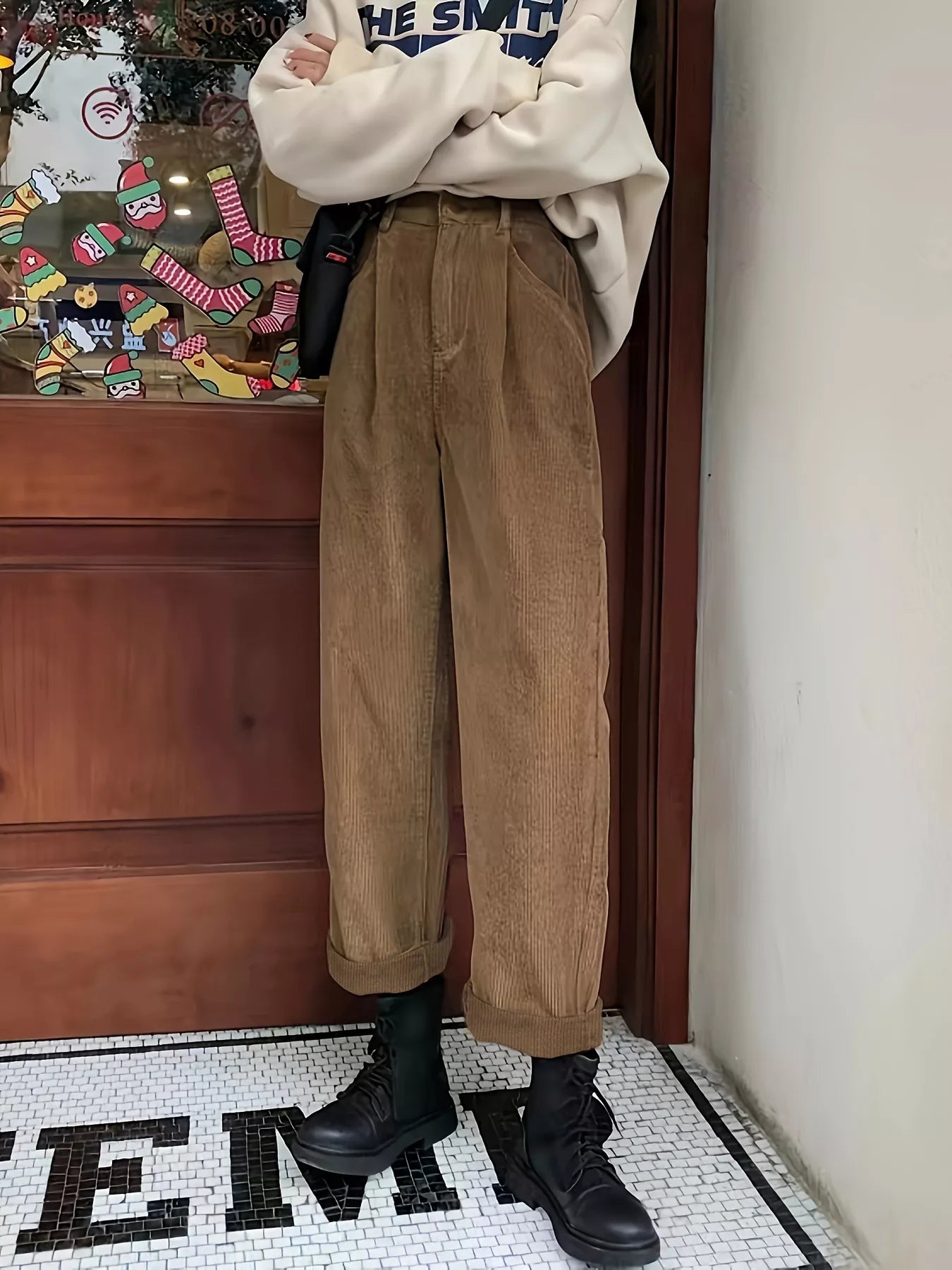 Full Size Vintage Corduroy Wide Leg Pants Plus
