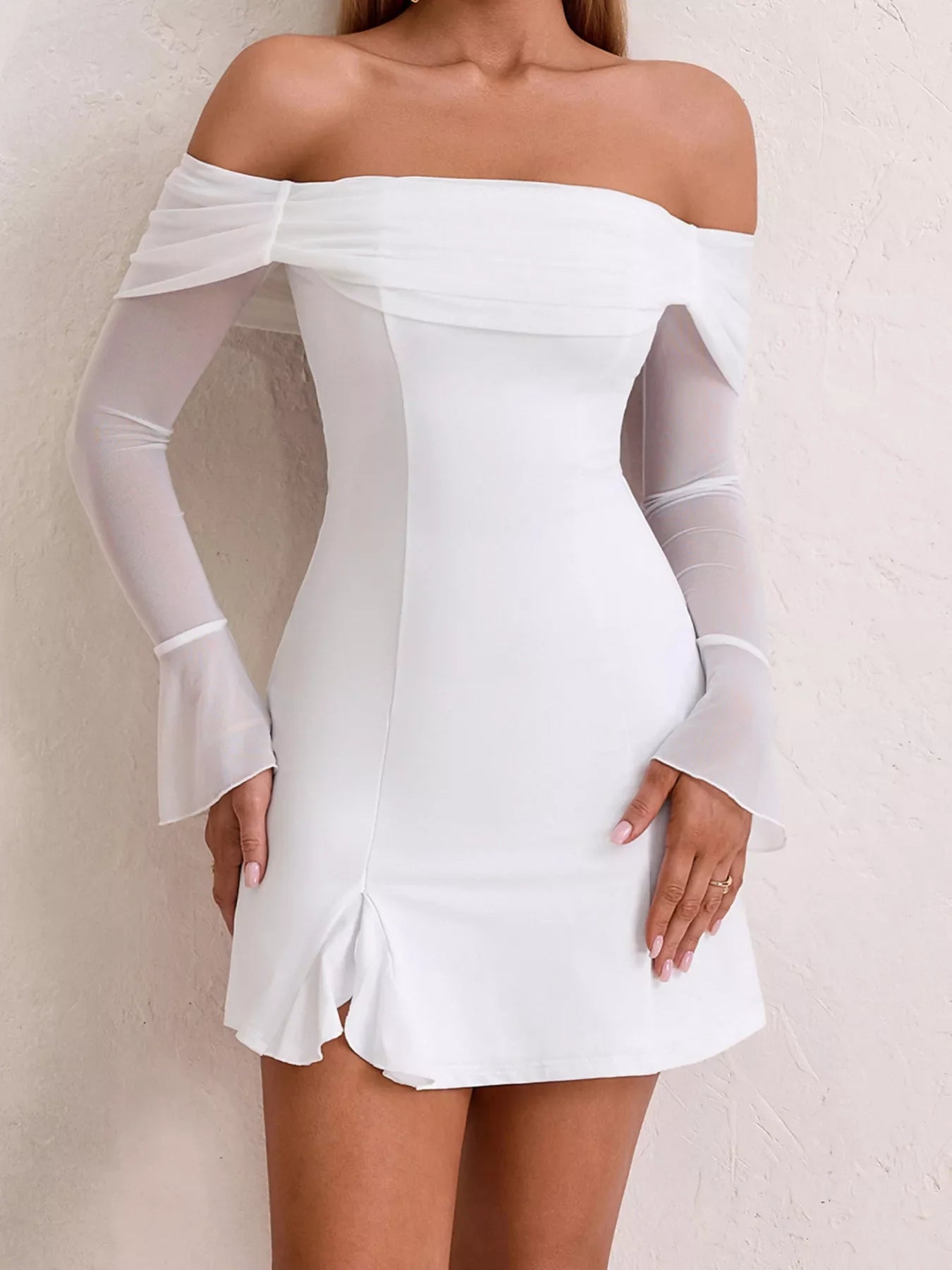 Off-Shoulder Long Sleeve Mini Dress