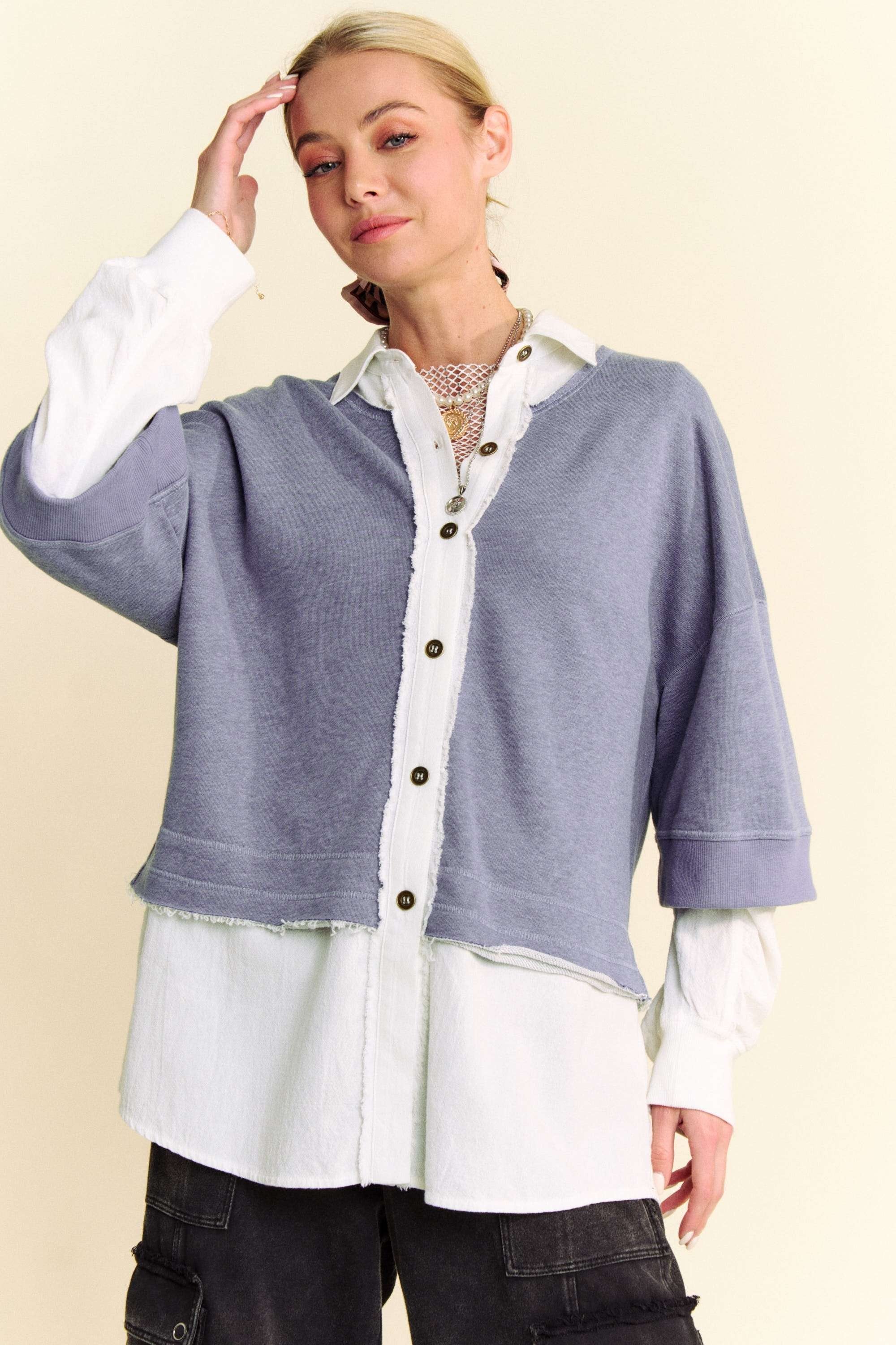Davi & Dani Faux Layered French Terry Contrast