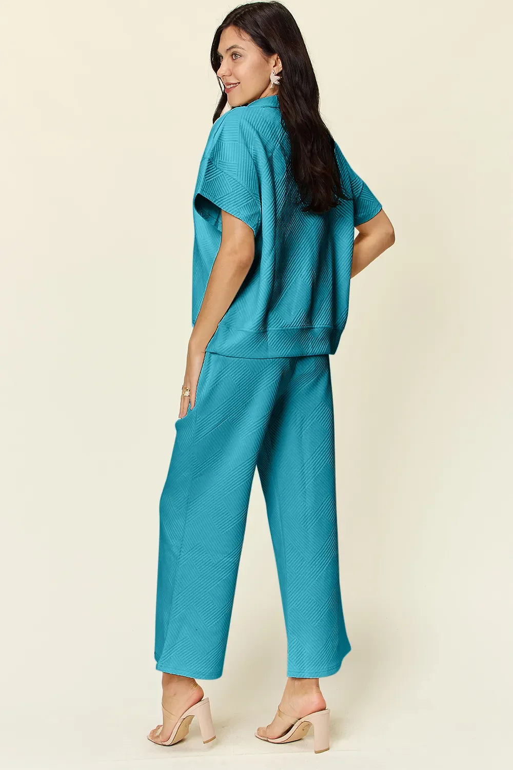Double Take Full Size Texture Half Zip Short