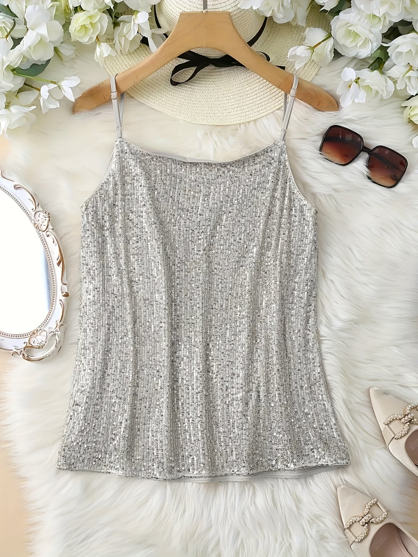 Sequin Cami Top – Y2K Sleeveless Vest