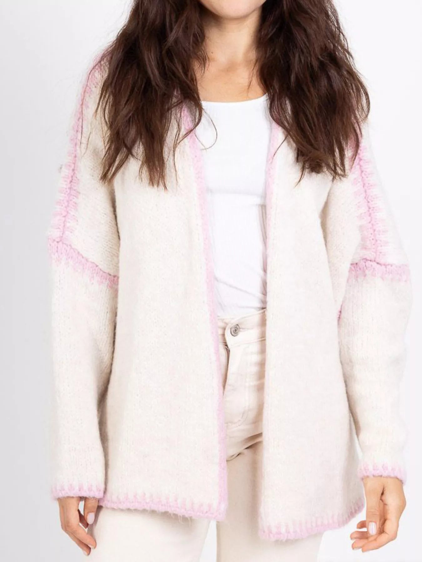 Contrast Trim Open Front Cardigan