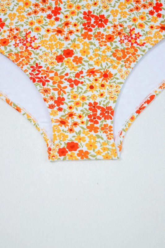 Floral Ruffle Trim Keyhole One-Piece Swimsuit