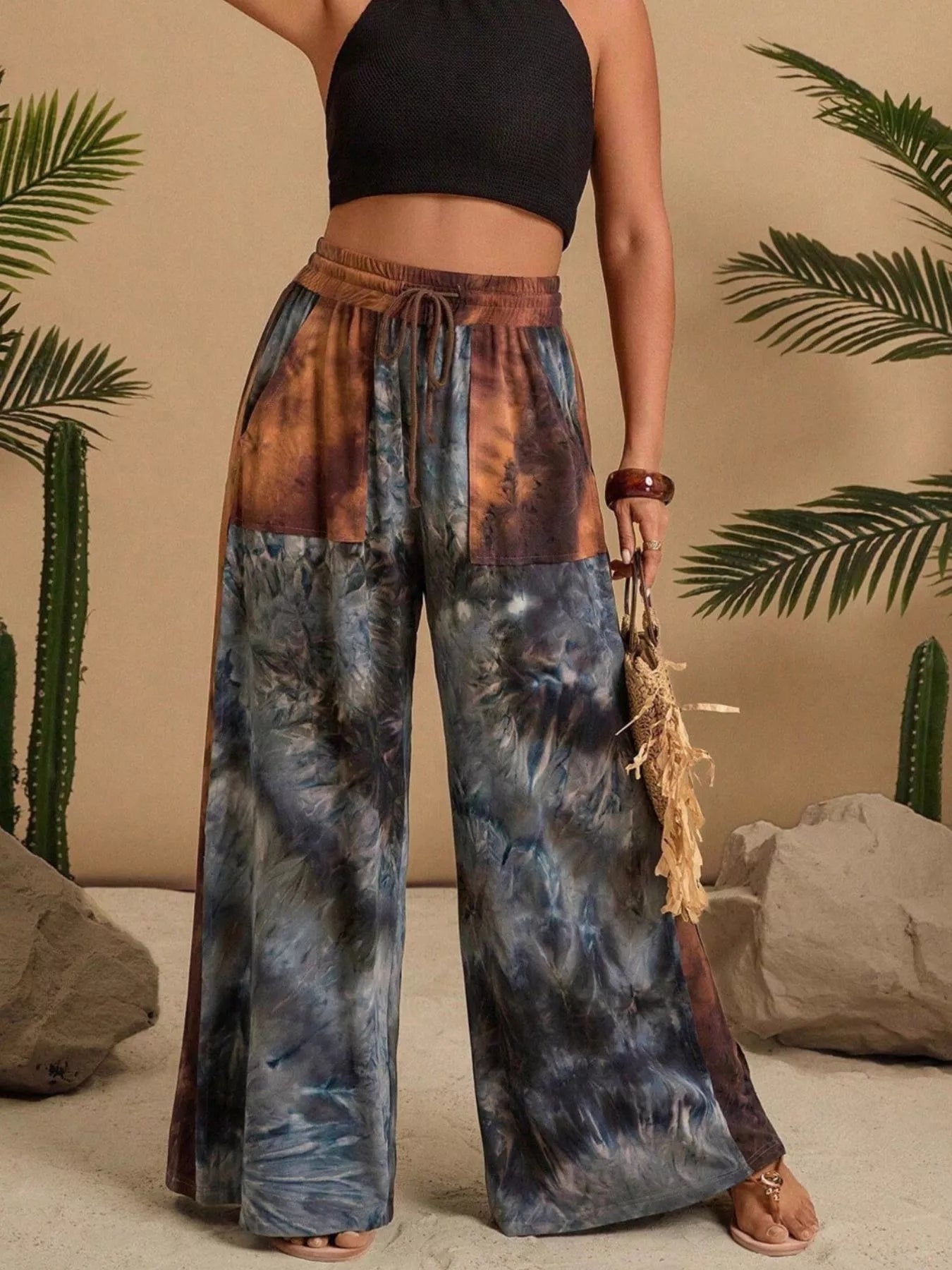Full Size Tie-Dye Wide Leg Casual Pants Plus