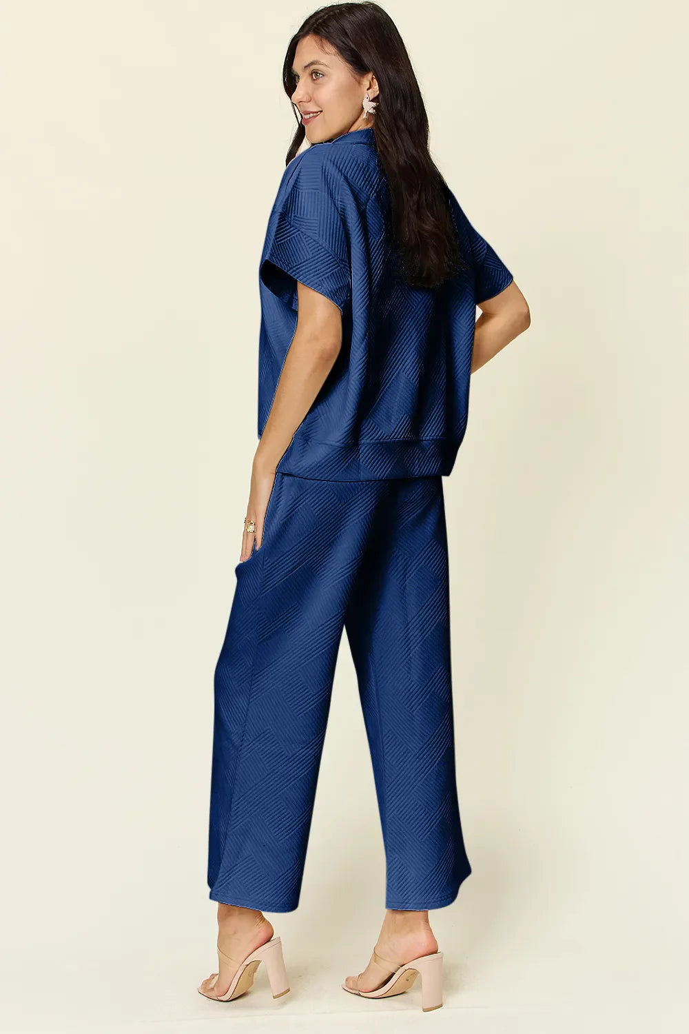 Double Take Full Size Texture Half Zip Short