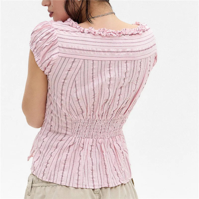 V Neck Ruffle Tee Short Sleeve