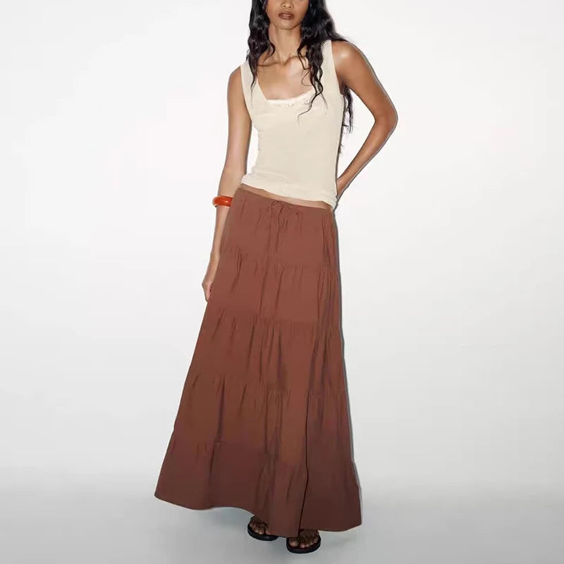 Layered High Waist Maxi Skirt