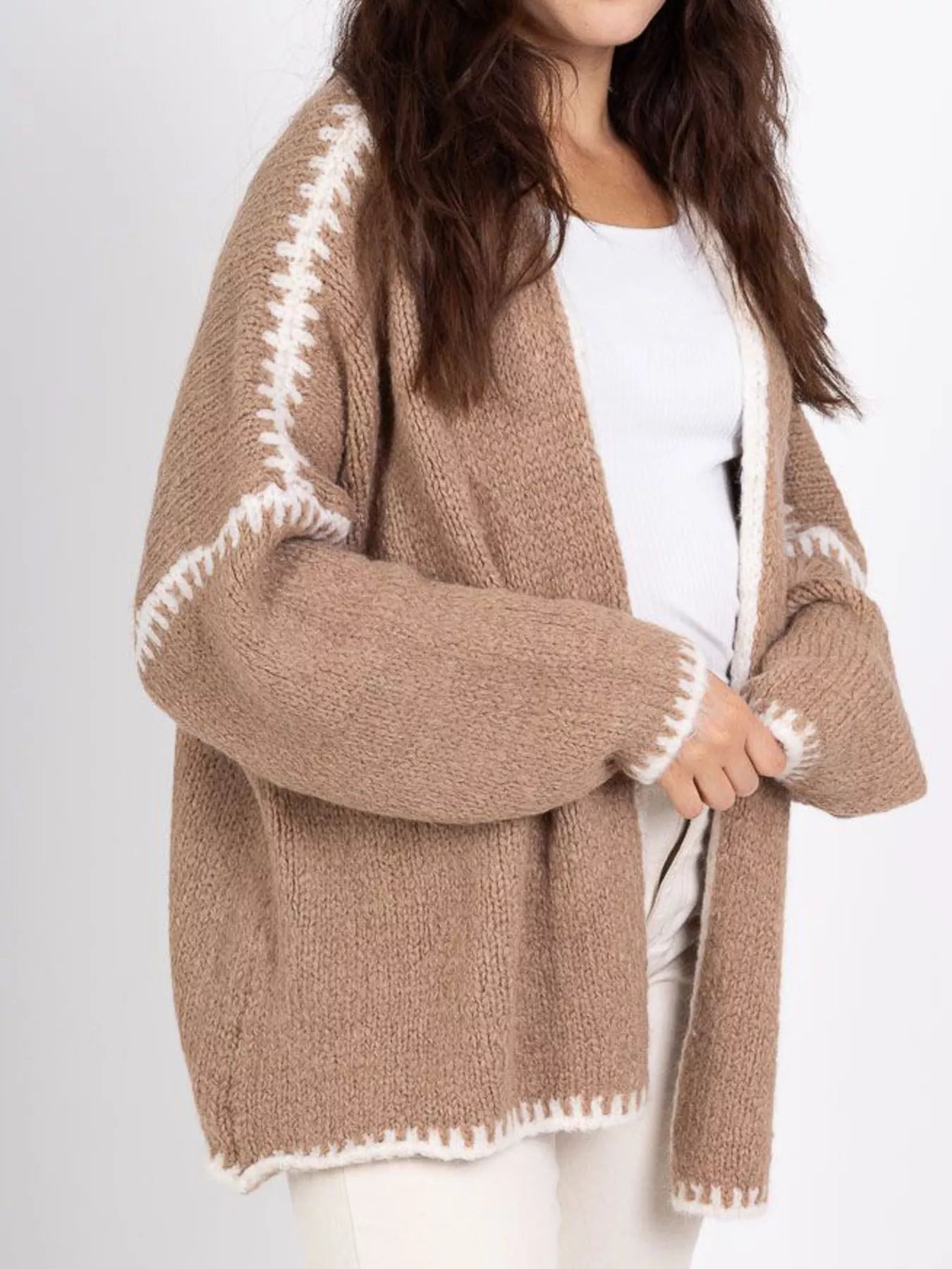 Contrast Trim Open Front Cardigan