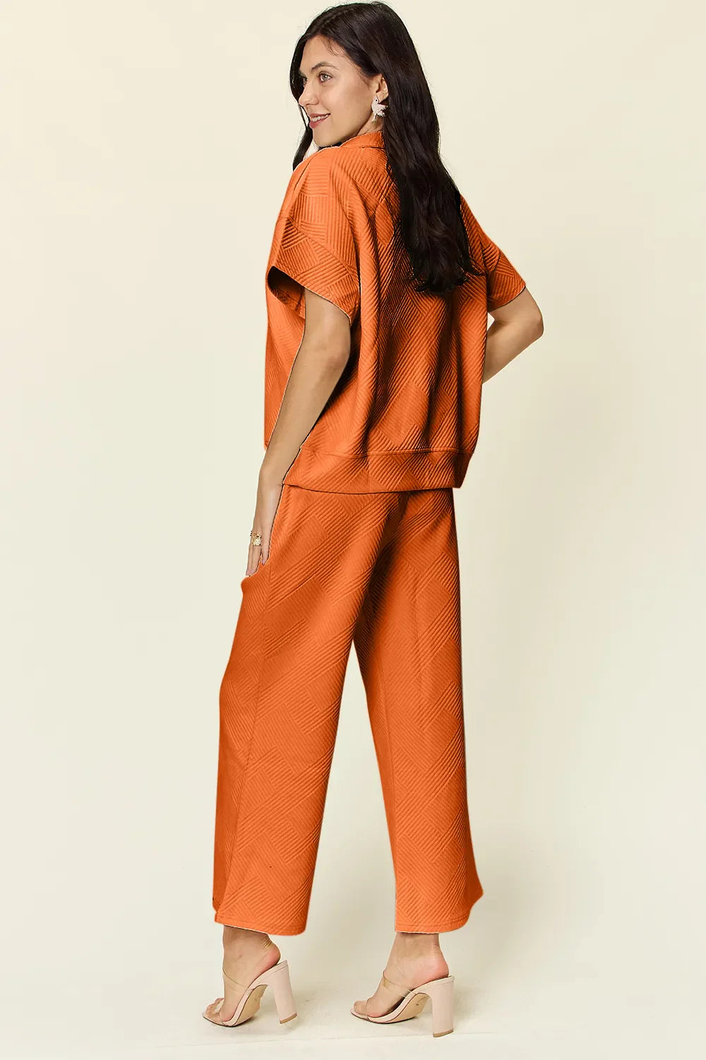 Double Take Full Size Texture Half Zip Short