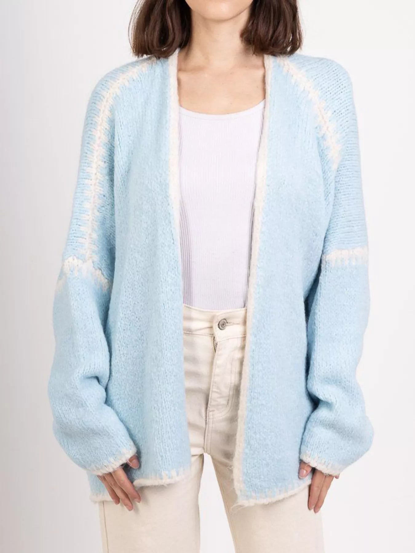 Contrast Trim Open Front Cardigan