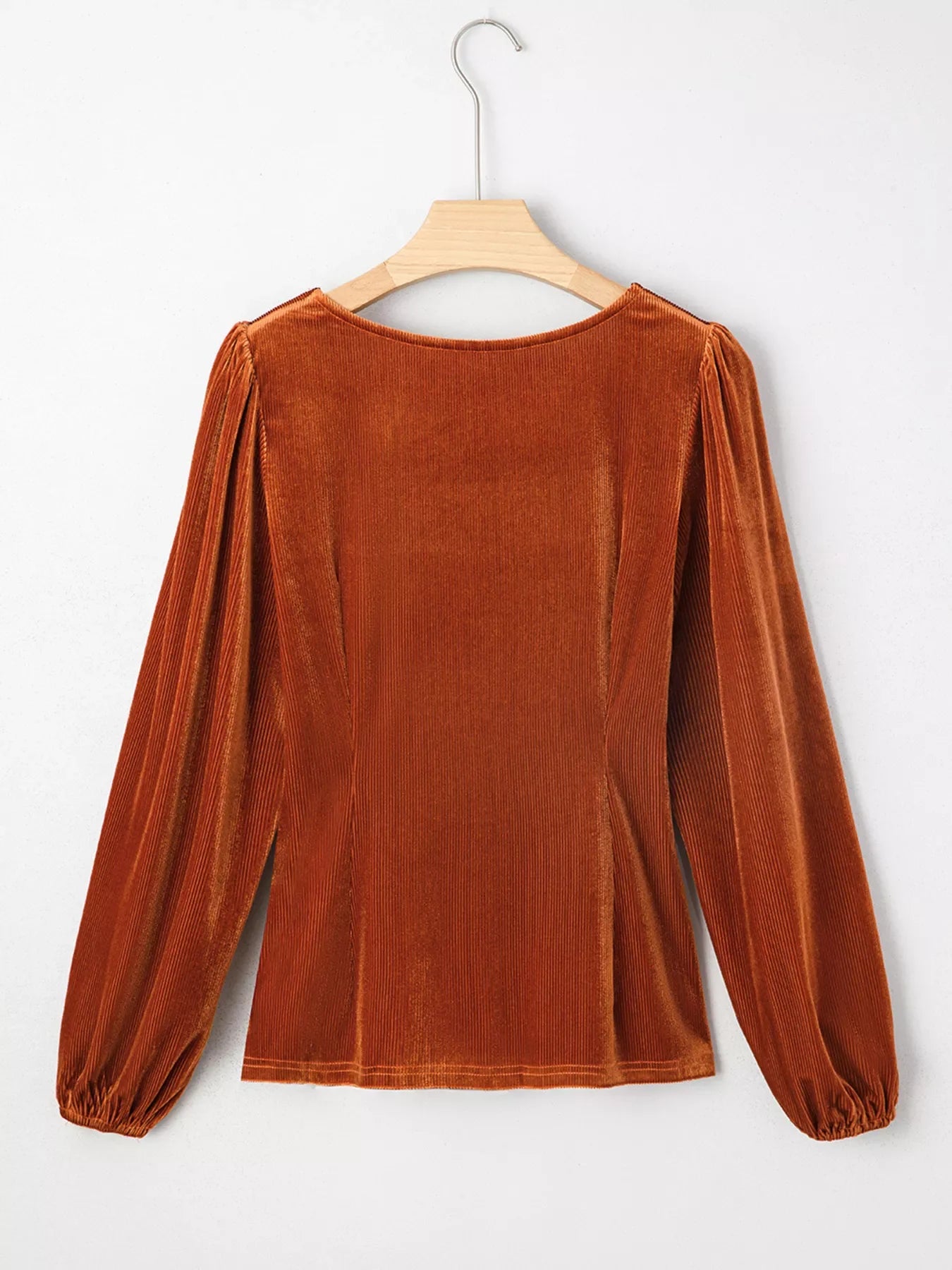 Velvet Ribbed Texture Square Neck Slim Puff Sleeve