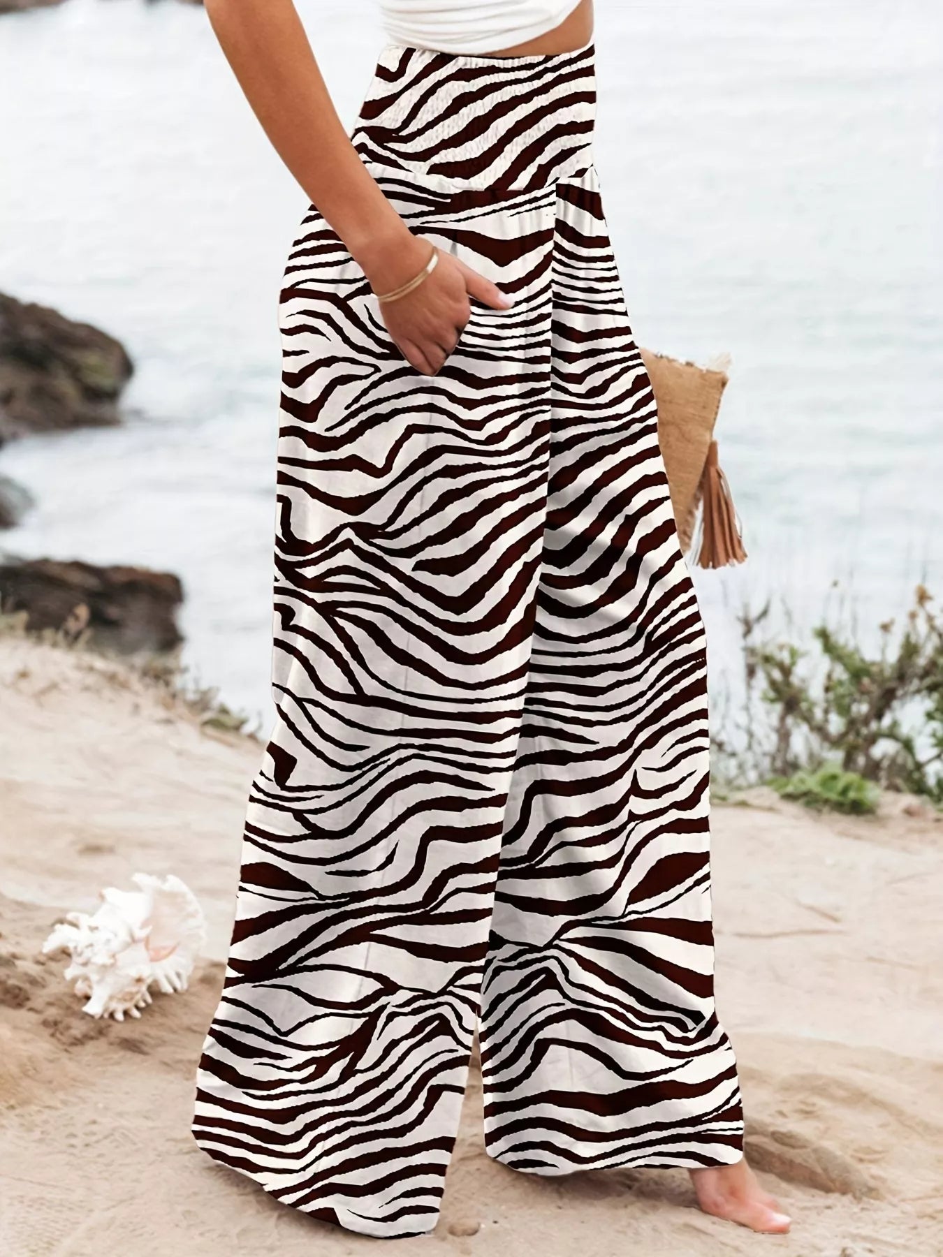 Plus Size Zebra Print High Waist Wide Leg