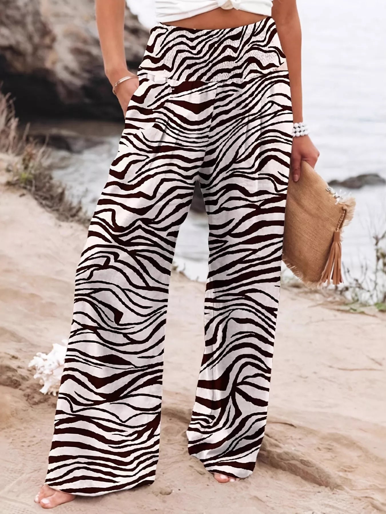 Plus Size Zebra Print High Waist Wide Leg