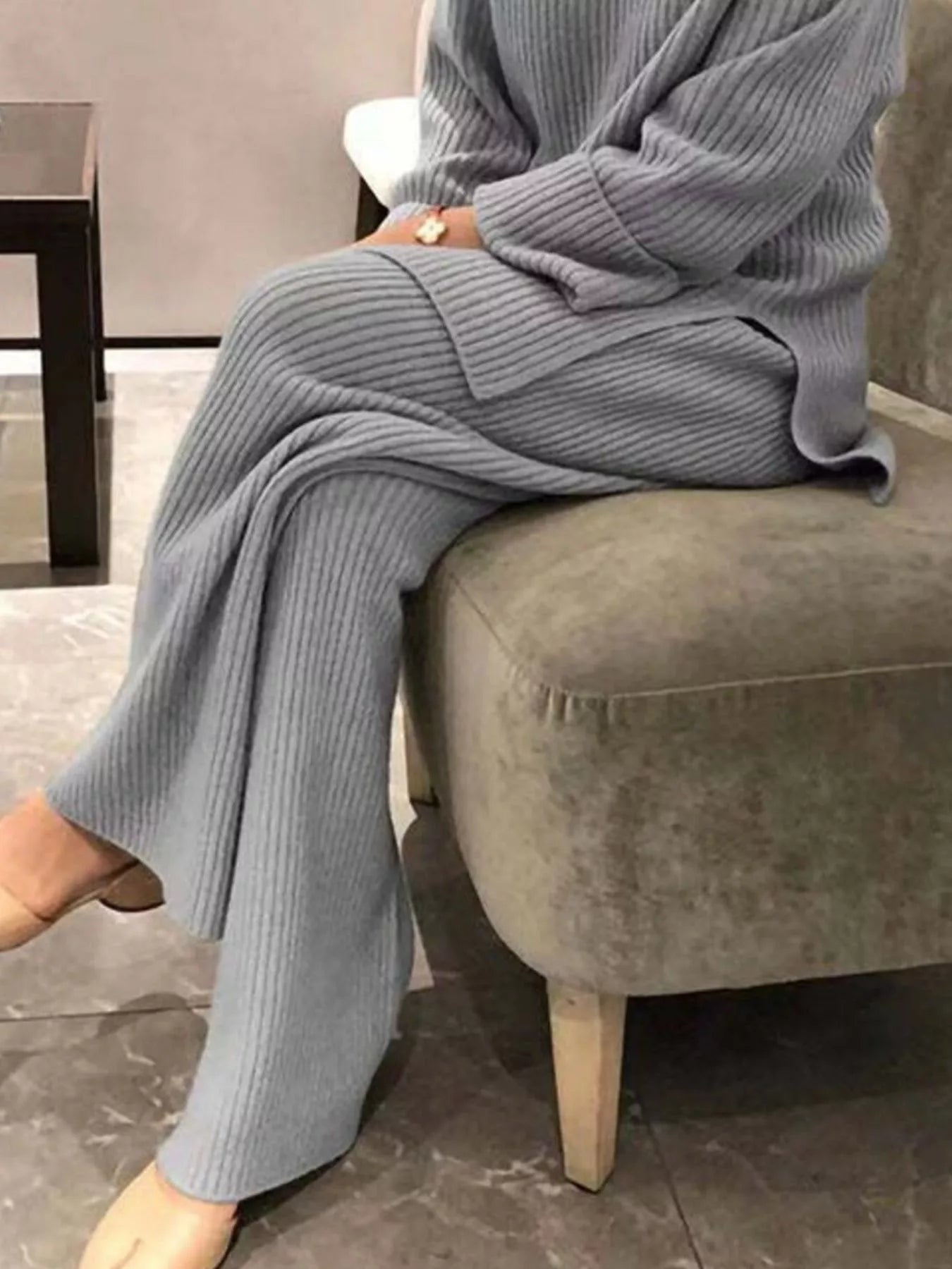 Fiona Ribbed Knit Relaxed Fit Top and Pants