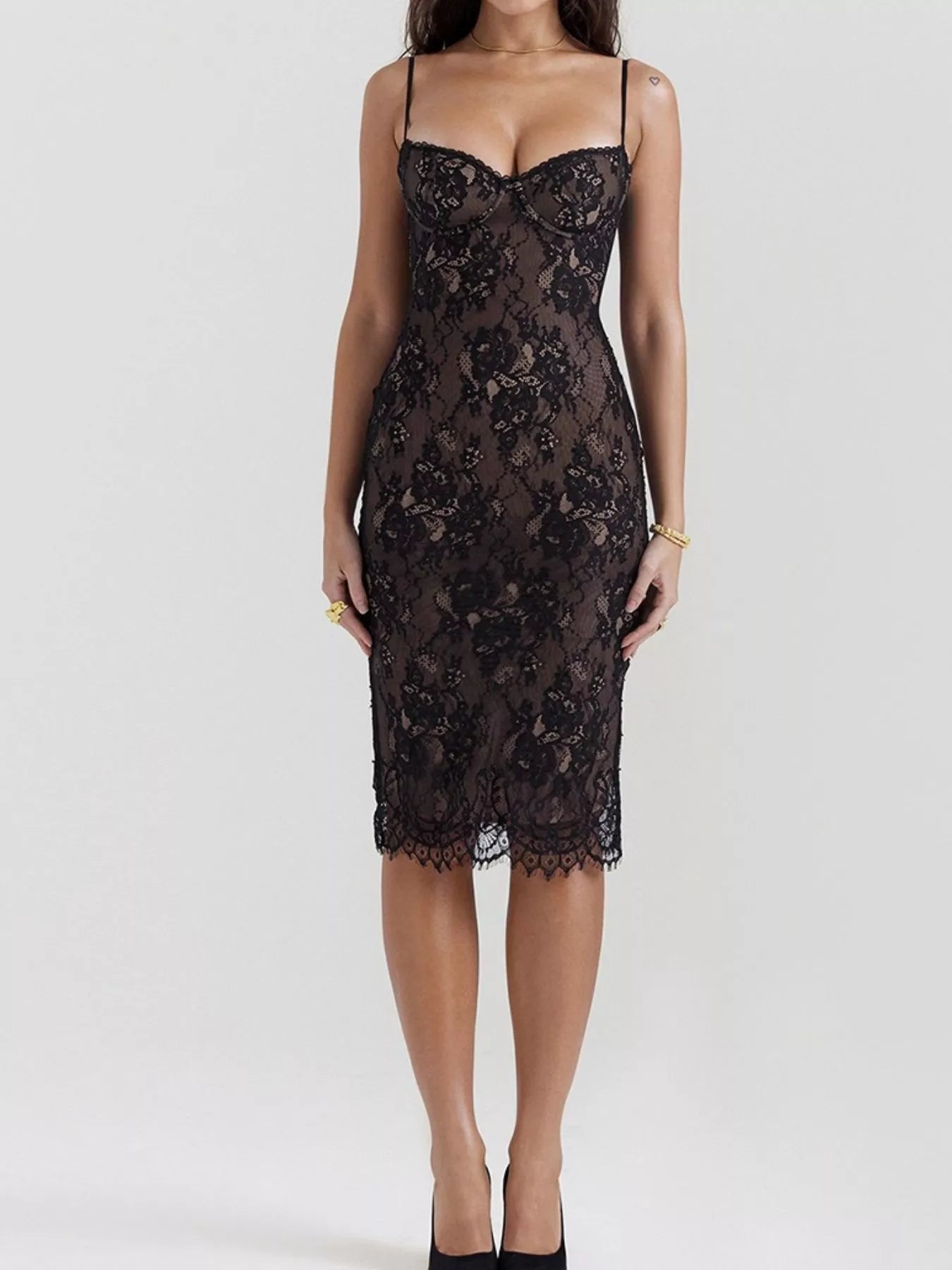 Lace Bodycon Midi Cami Dress
