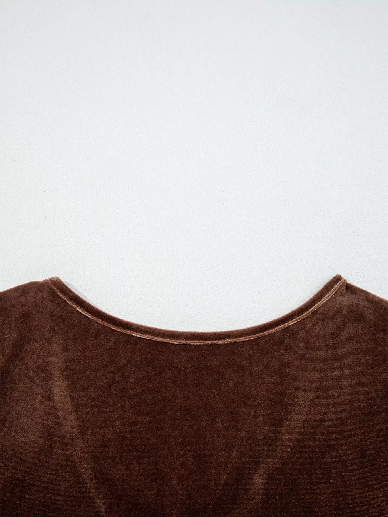 Solid Color Velvet V Neck Long Sleeve Tiered
