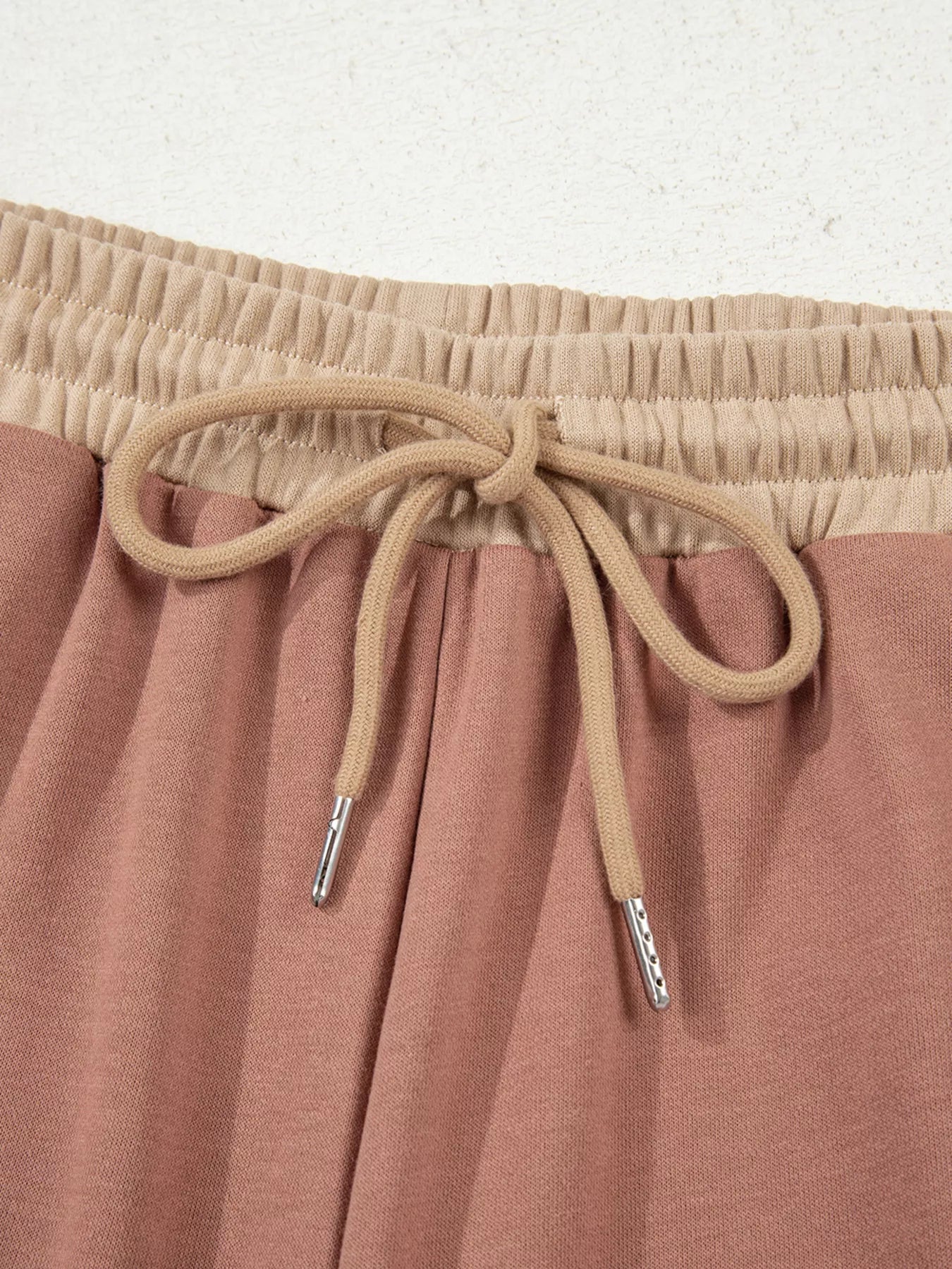 Color Block Long Sleeve Crop Top Drawstring Pant