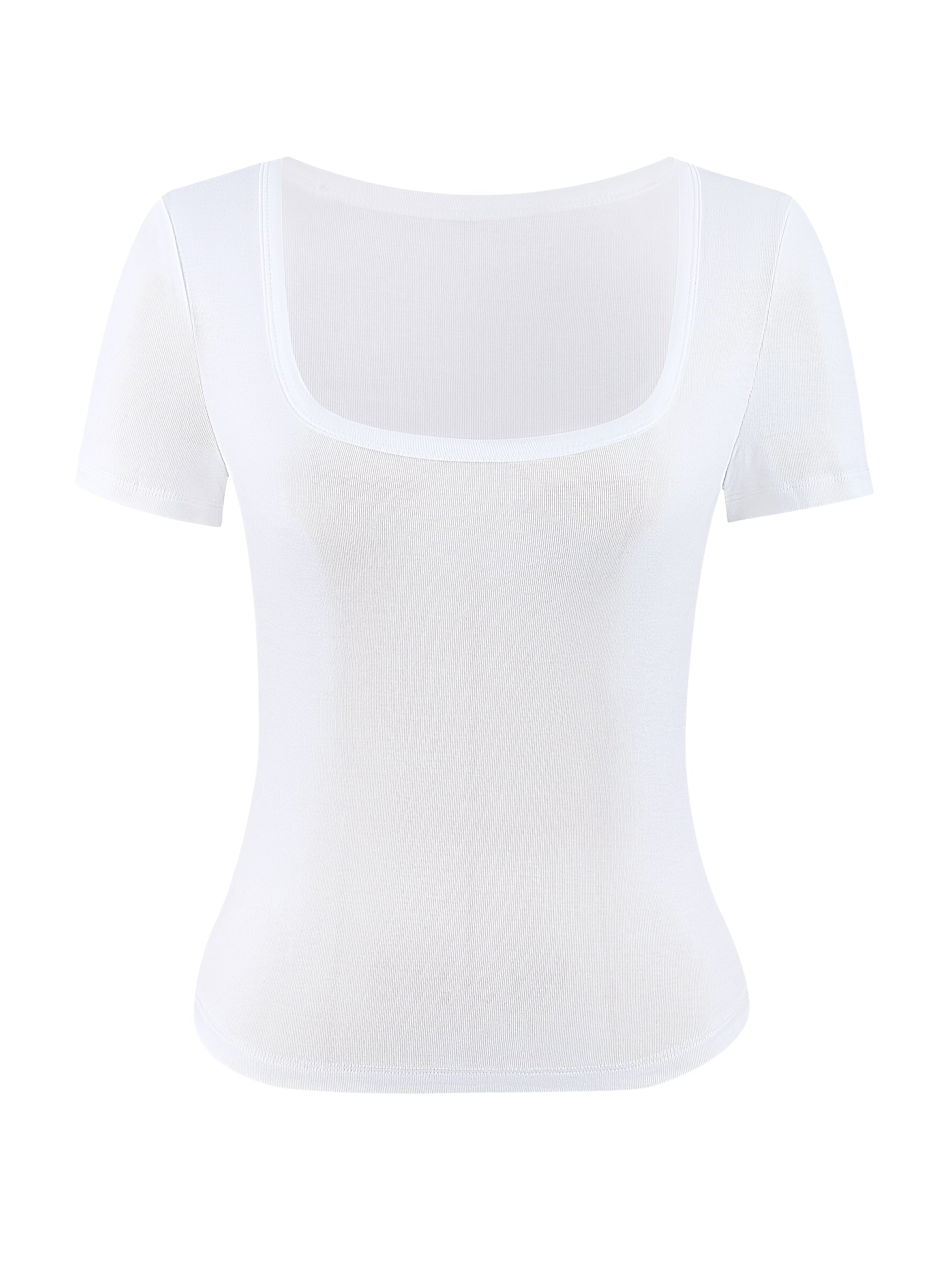 White Short-Sleeve Top – Semi-Sheer Square Neck Tee