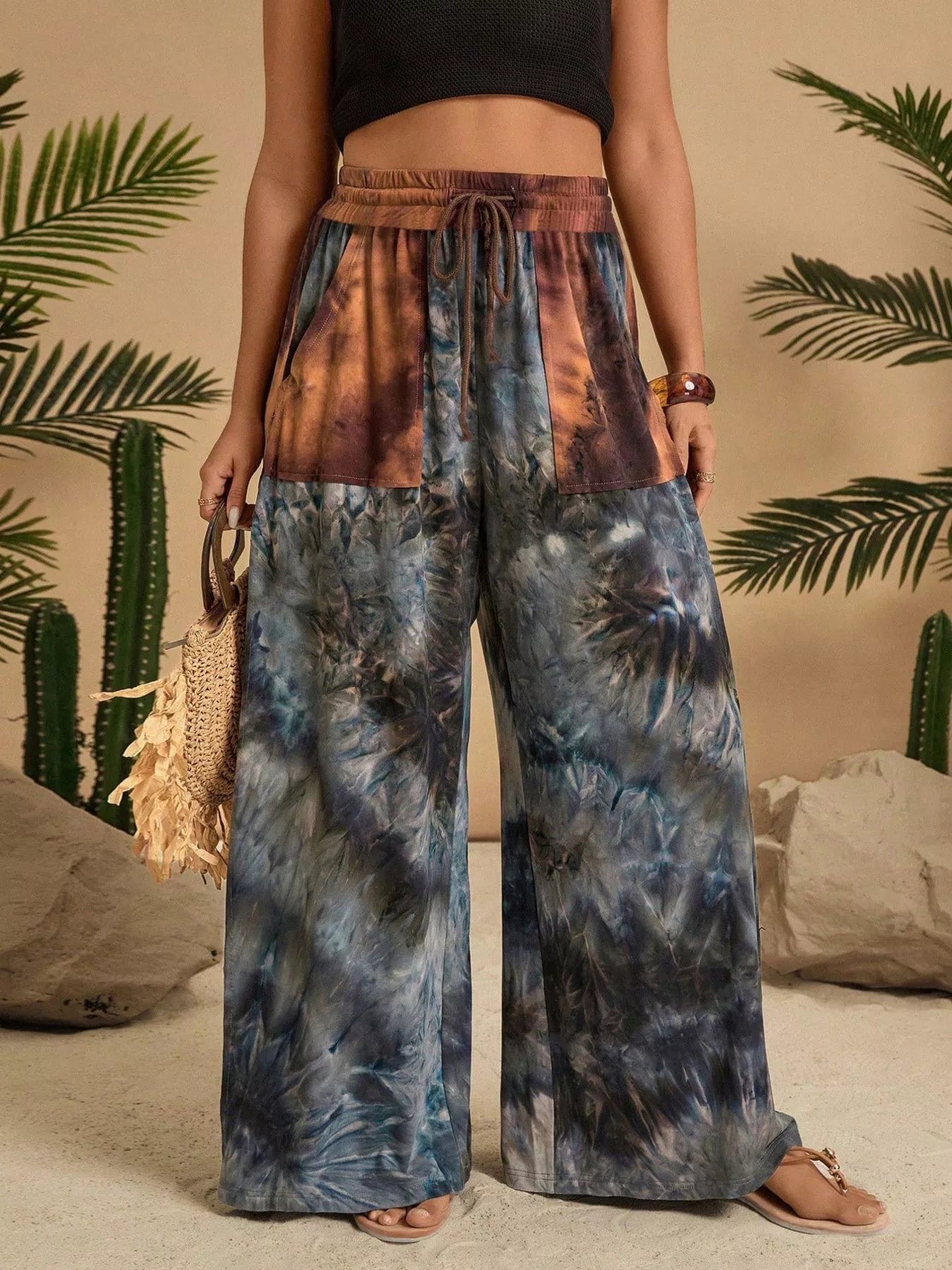 Full Size Tie-Dye Wide Leg Casual Pants Plus