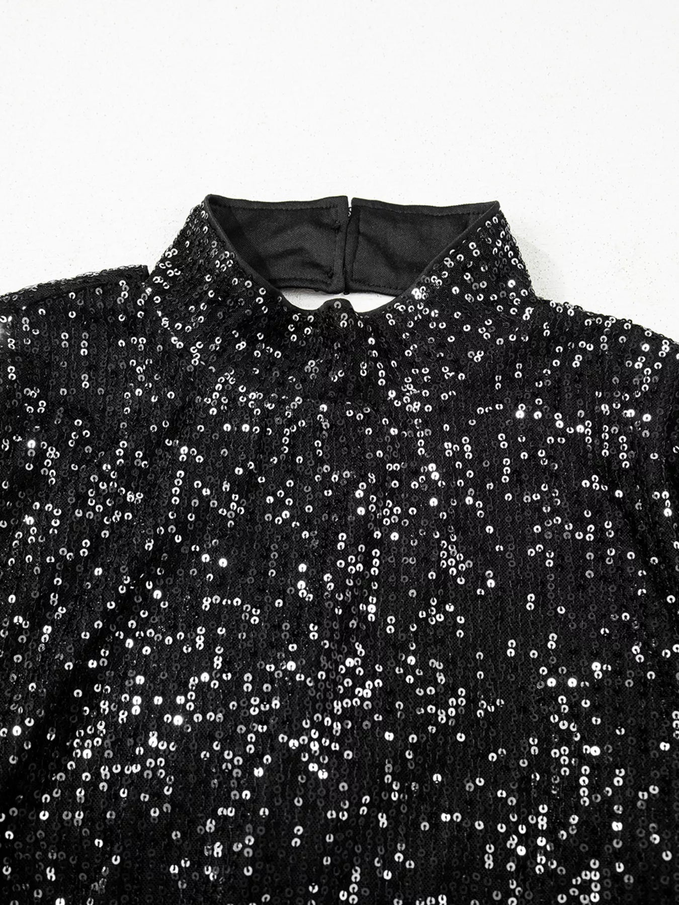 Sequin Mock Neck Drape Open Back Bell Sleeve