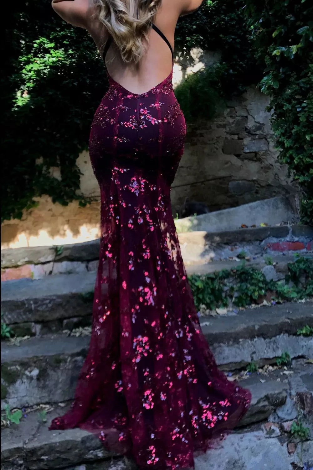 Full Size Sequin Tie Back V-Neck Maxi Dress