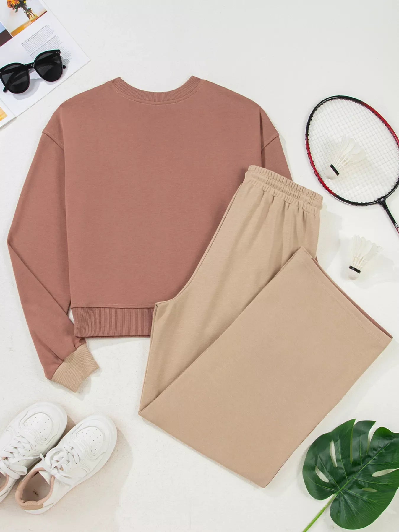 Color Block Long Sleeve Crop Top Drawstring Pant