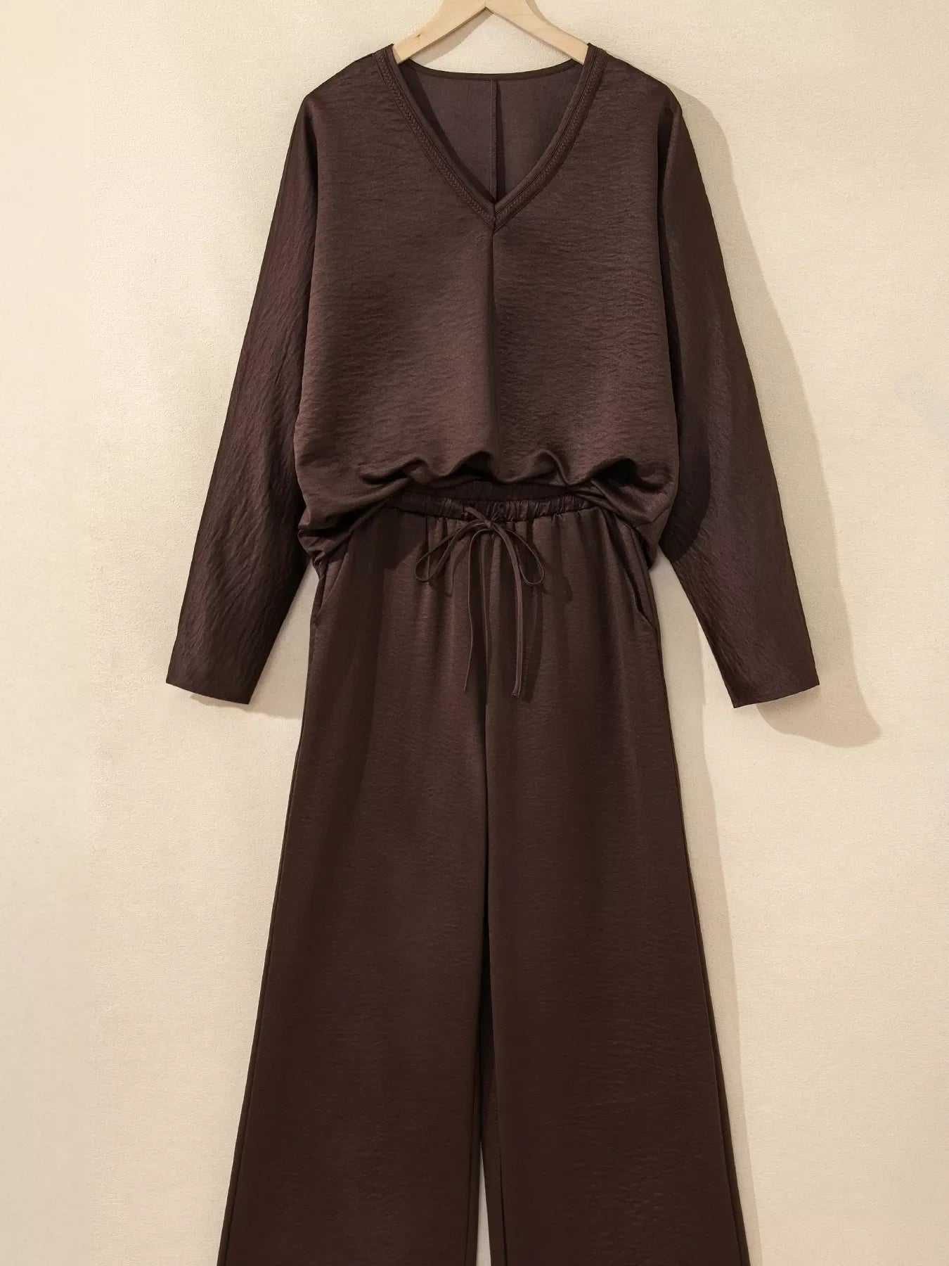 Braided V Neck Long Sleeve Loose Top and