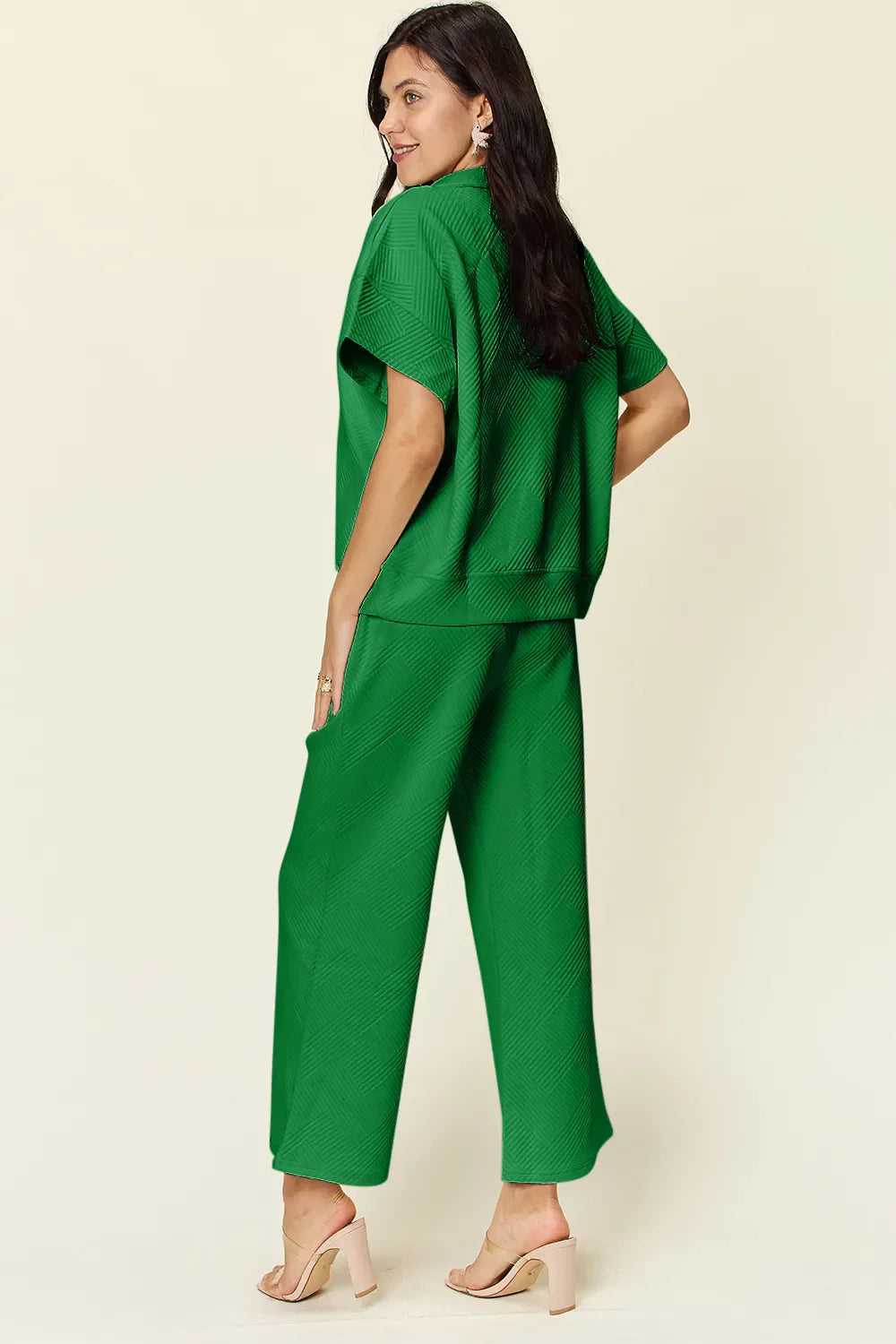 Double Take Full Size Texture Half Zip Short