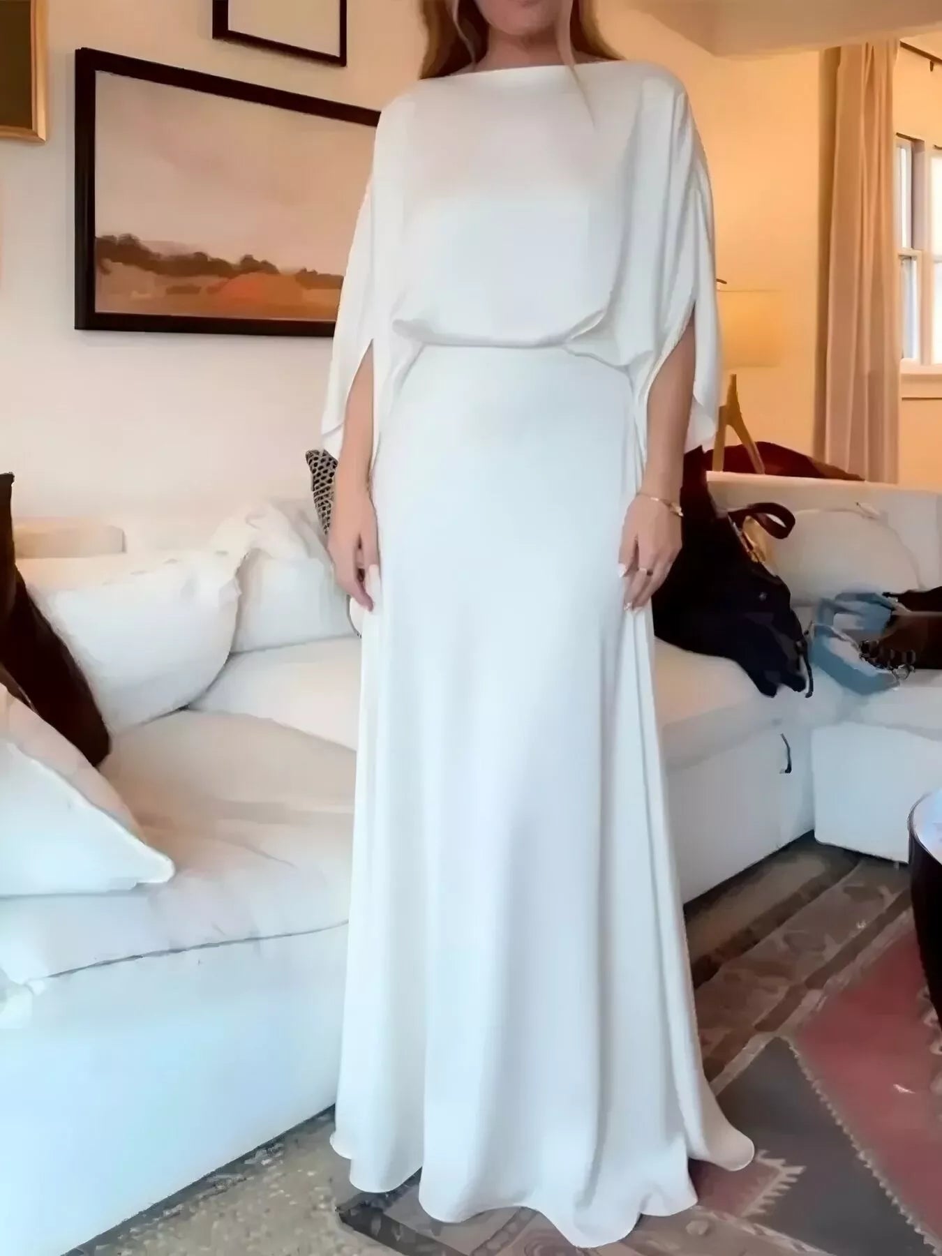 Full Size Elegant Batwing Sleeve Maxi Dress Plus
