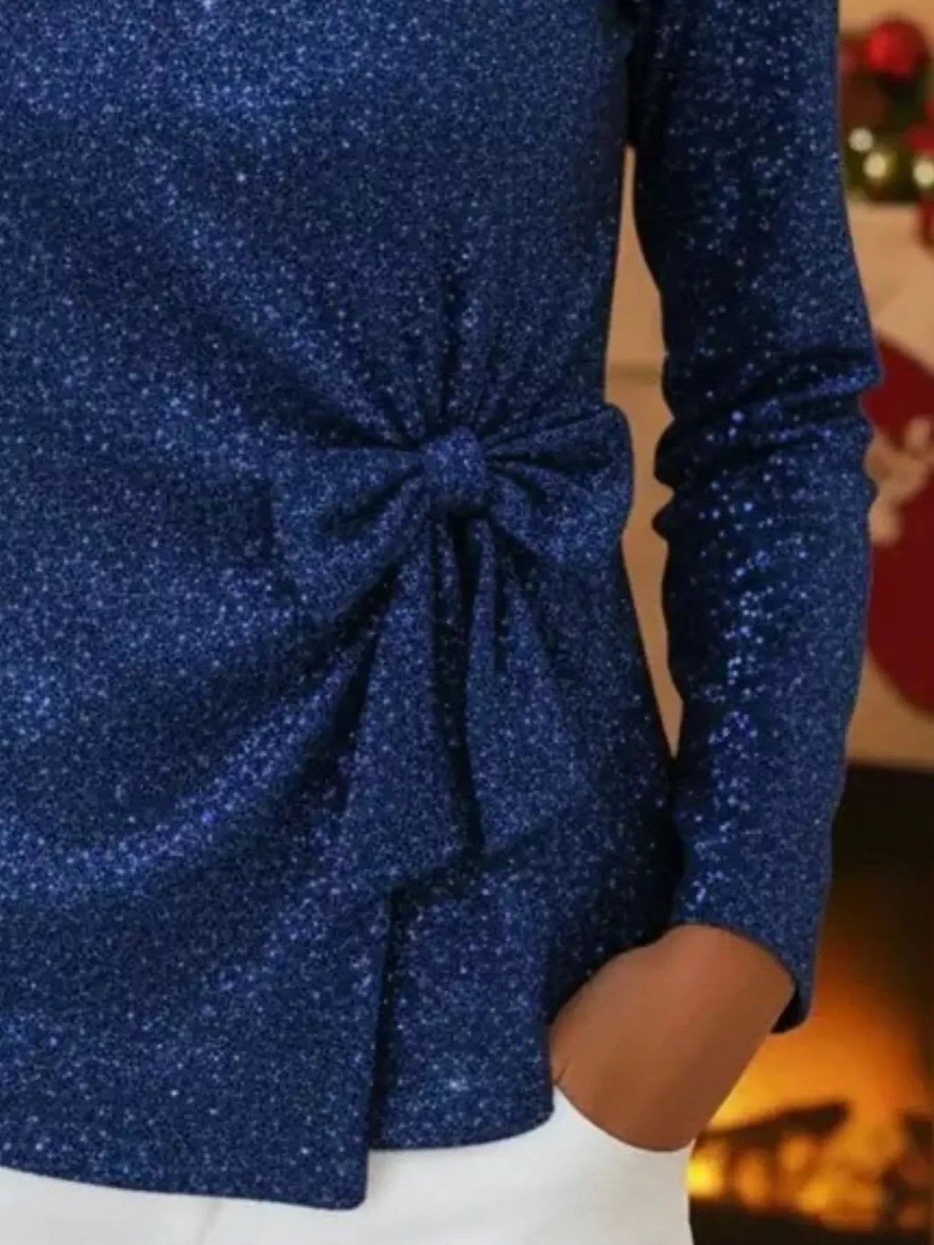 Full Size Sequin Bow-Knot Long Sleeve Top Plus