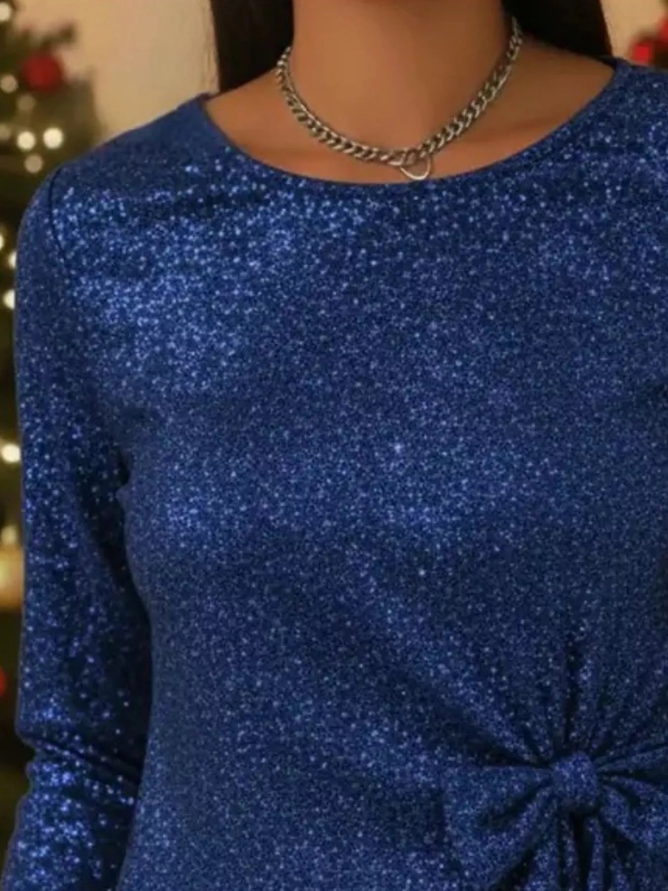 Full Size Sequin Bow-Knot Long Sleeve Top Plus