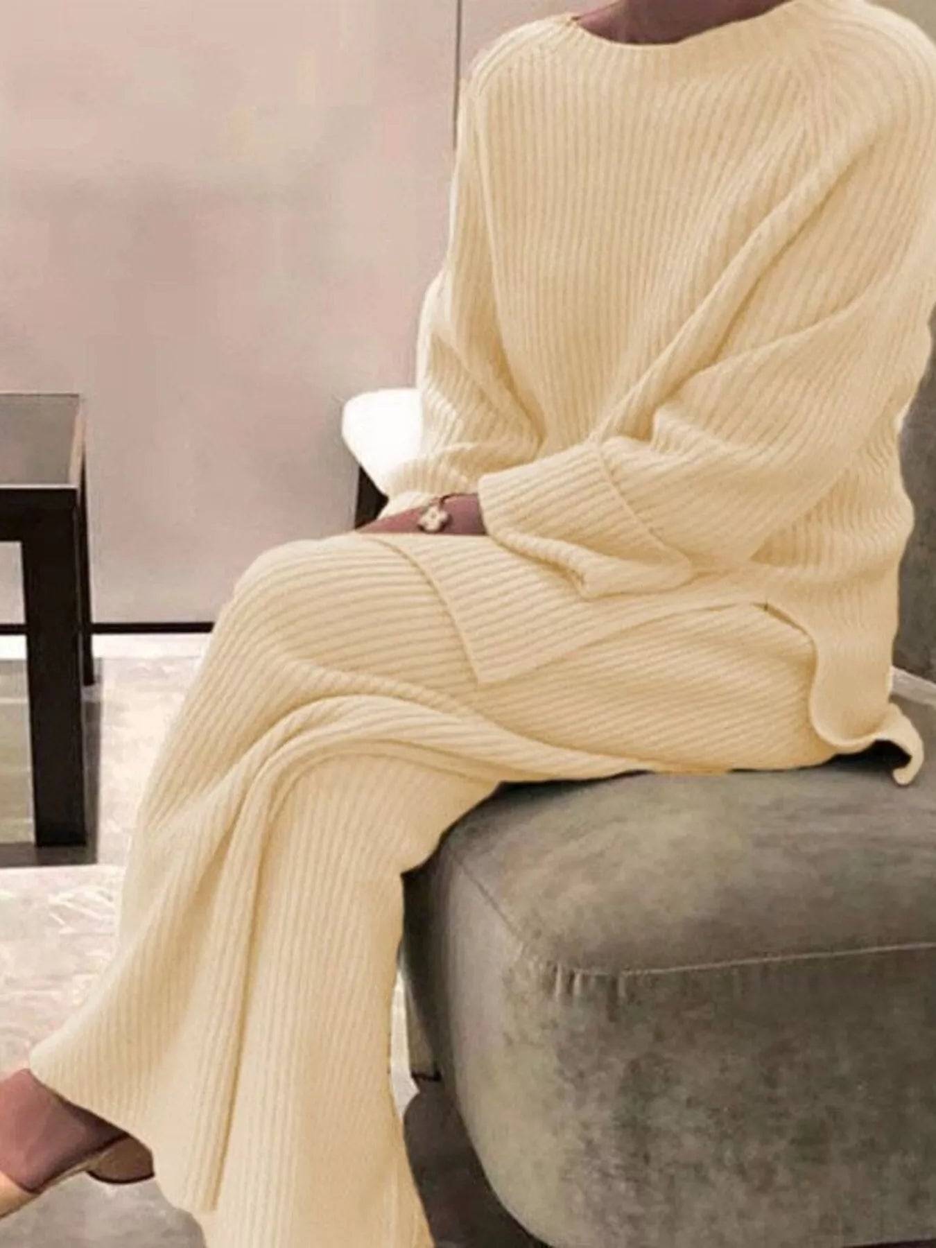Fiona Ribbed Knit Relaxed Fit Top and Pants