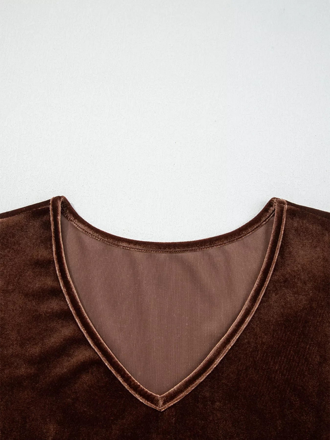Solid Color Velvet V Neck Long Sleeve Tiered
