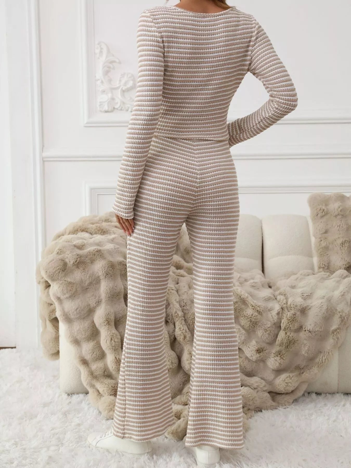 Striped Knit Long Sleeve Top & Flare Leg