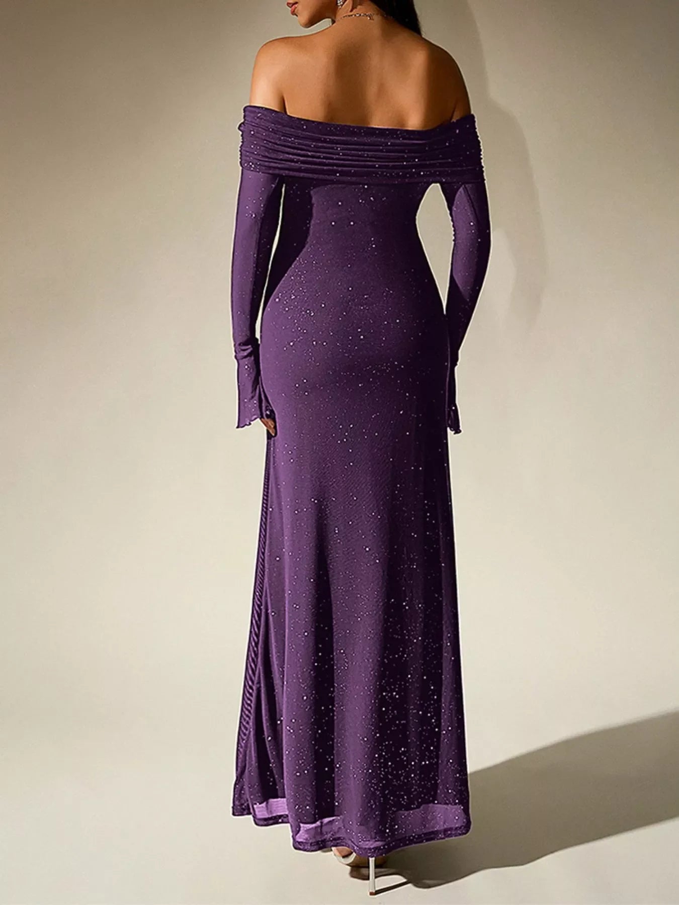 Glitter Off-Shoulder Maxi Dress