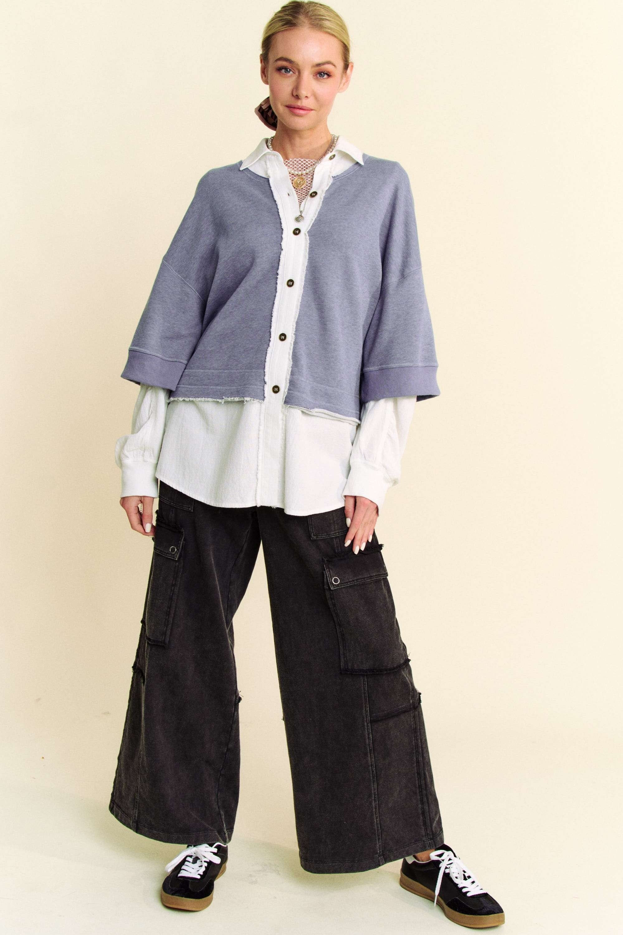 Davi & Dani Faux Layered French Terry Contrast
